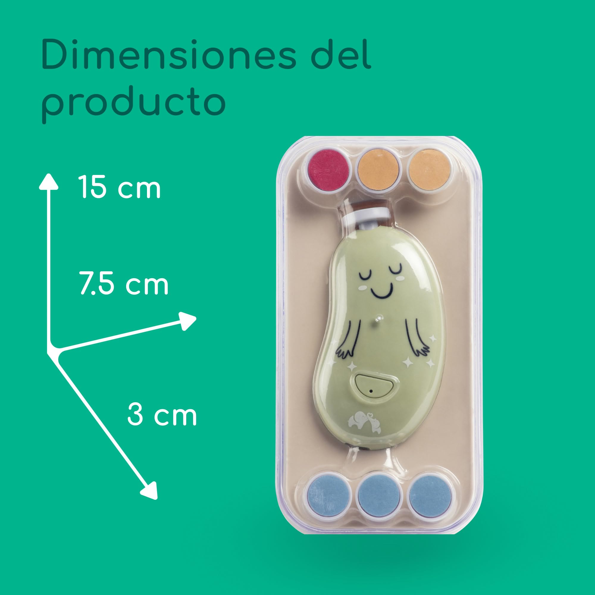 Bebeconfort Lima Electrica Uñas Bebe, Desde el Nacimiento, Para Bebés y Niños Pequeños, 7 Limas Para Uñas con Diferentes Texturas, Carga USB-C, 3 Velocidades, Luz LED, Funda de Almacenamiento, Verde