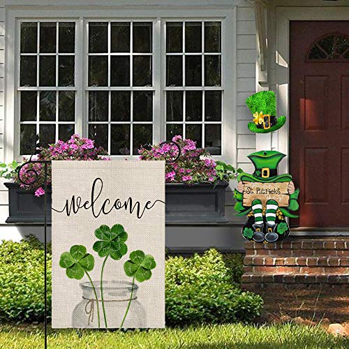 Crowned Beauty St Patricks Day Garden Flag 12X18 Inch Double Sided For Outside Small Burlap Green Shamrocks Clovers Welcome Yard Holiday Flag #TOP3