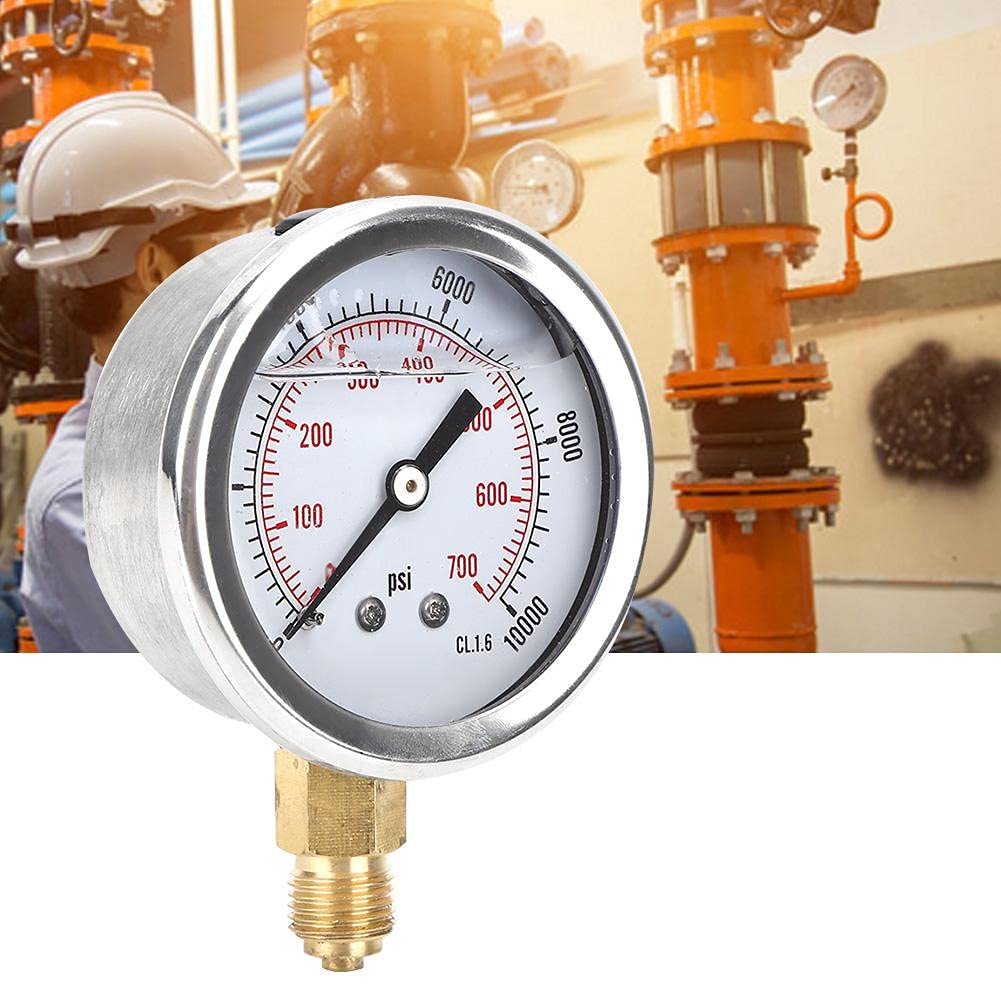 BuyWeek Mini Manometro, Manometro Olio di Acciaio Inossidabile per Olio Combustibile Aria o Acqua 0-10000 Psi/0-700 Bar 1/4 BSP
