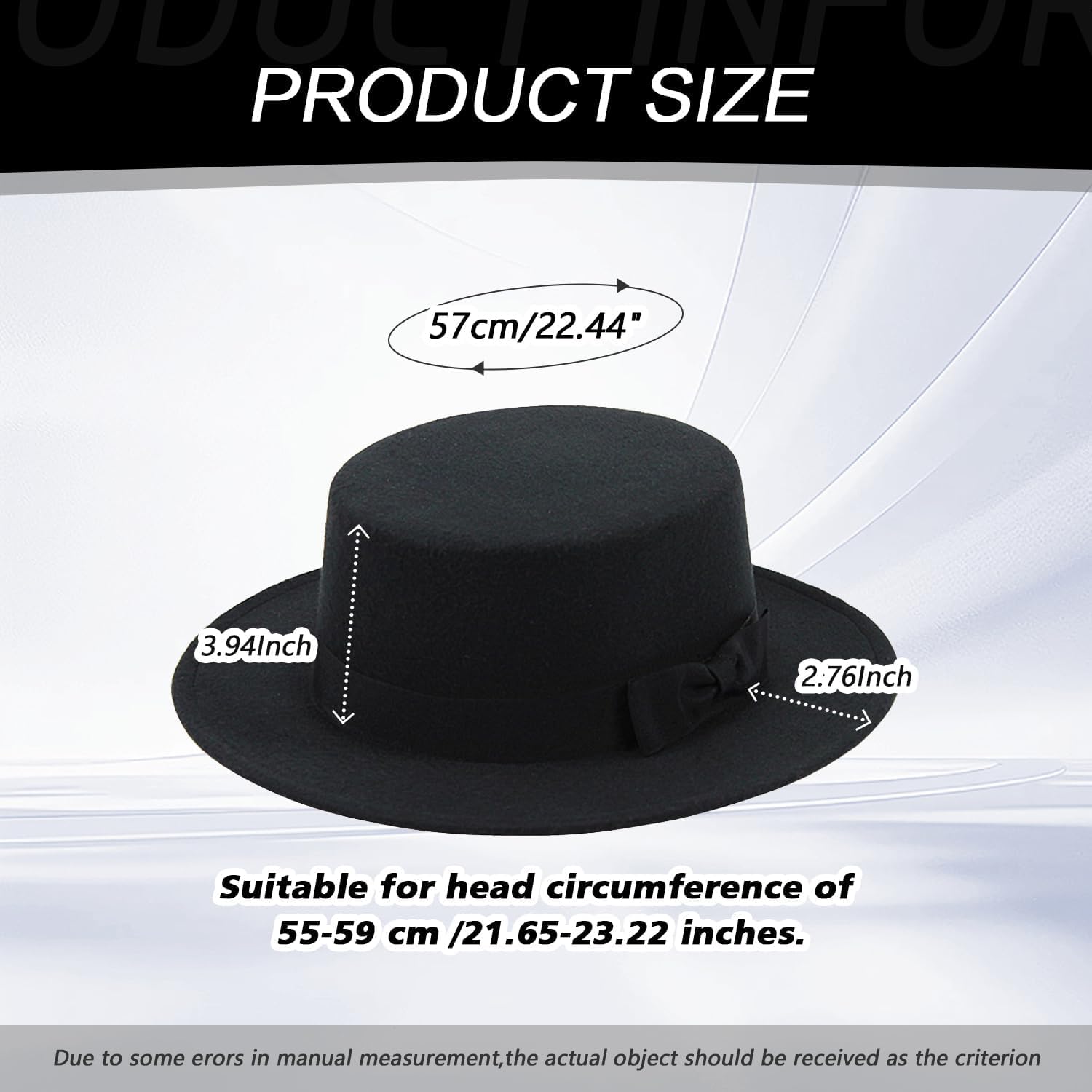 Blue Classic Fedora Hat Wide Brim Pork Pie Hat Flat Top Hat Boater Trilby Hat for Women Men - Image 2