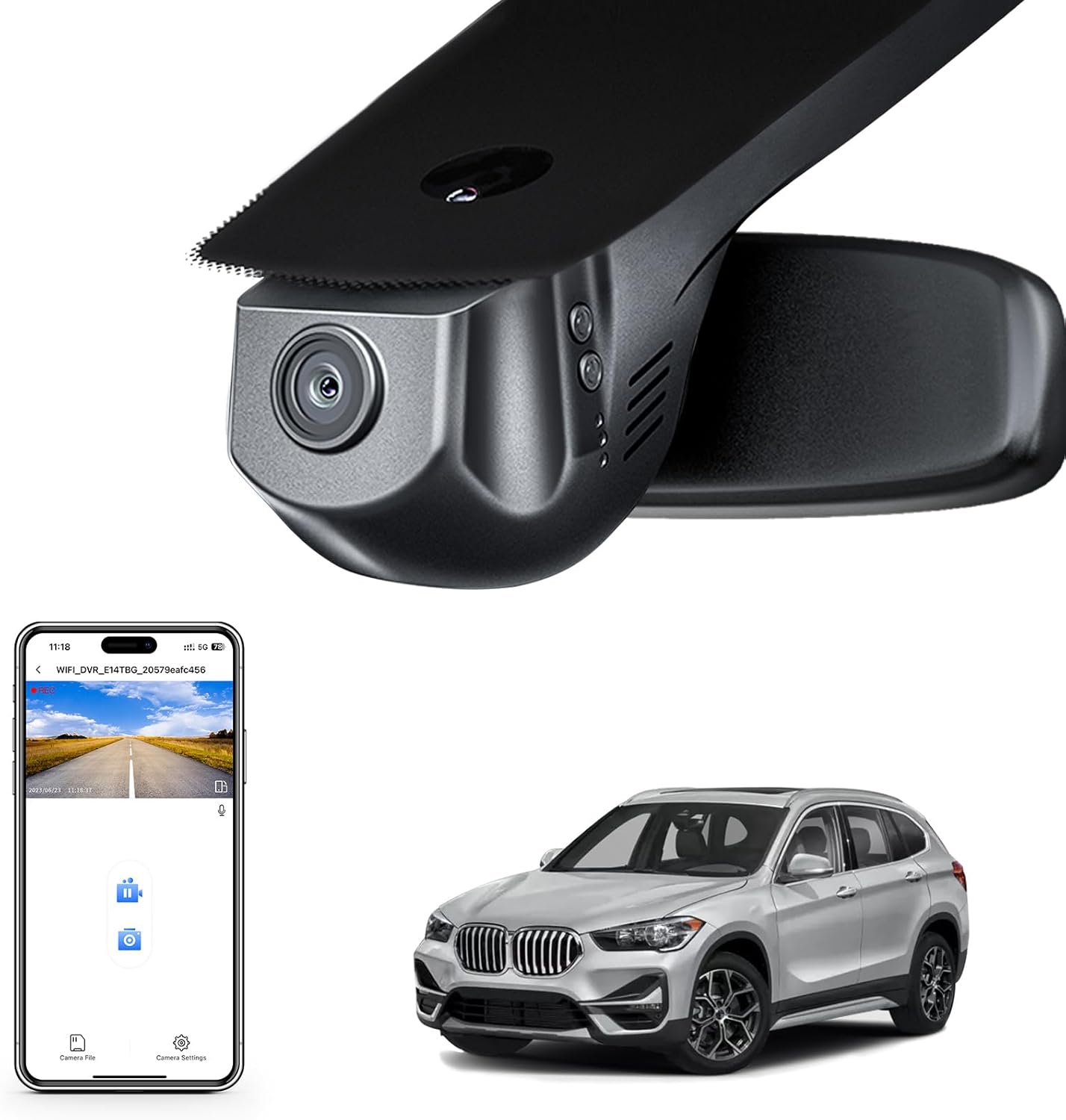 Mangoal 4K Dash Cam Custom for BMW X1 Gen2 F48/F49 2017 2018(Model A), sDrive28i xDrive28i, OEM Style, 2160P UHD Video, WiFi & APP, 64GB Card