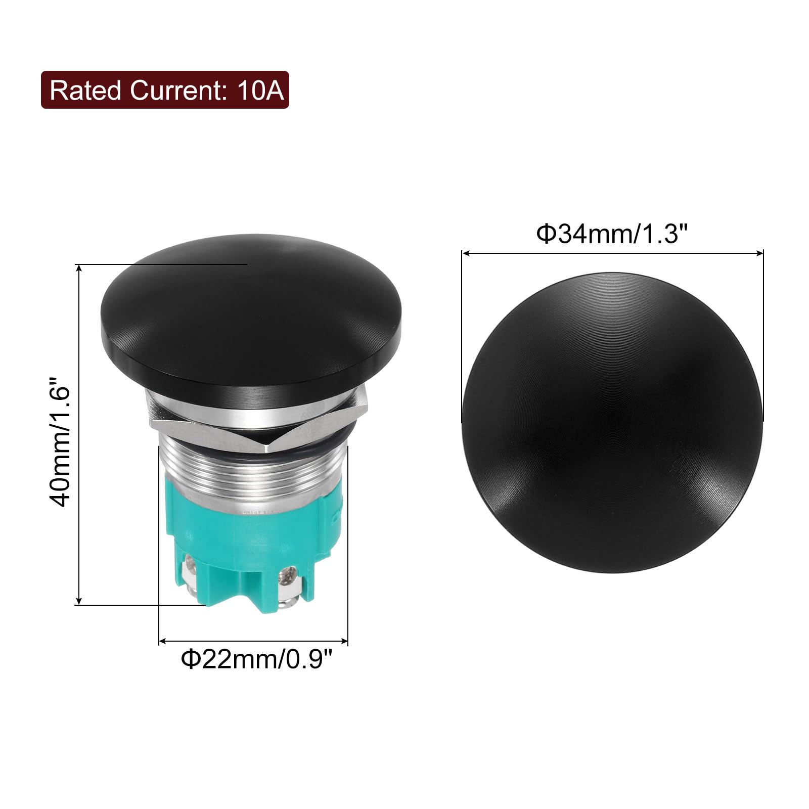 METALLIXITY 1PCS 10A 22MM 7/8" Momentary Mushroom Head Push Button Switch 12V 24V 120V 250V AC Black 2NO Waterproof IP65 SPST Domed Round 4 Screw Foot Switch - Image 2