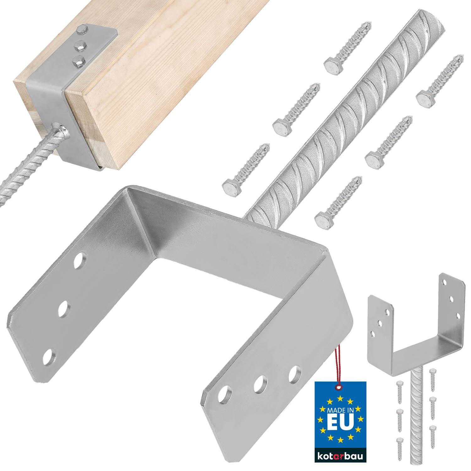 KOTARBAU® U Post Base - for Concrete - Galvanised Steel - 151 mm (5.94 Inches) - Silver - Fence Post Support - Pillar Support