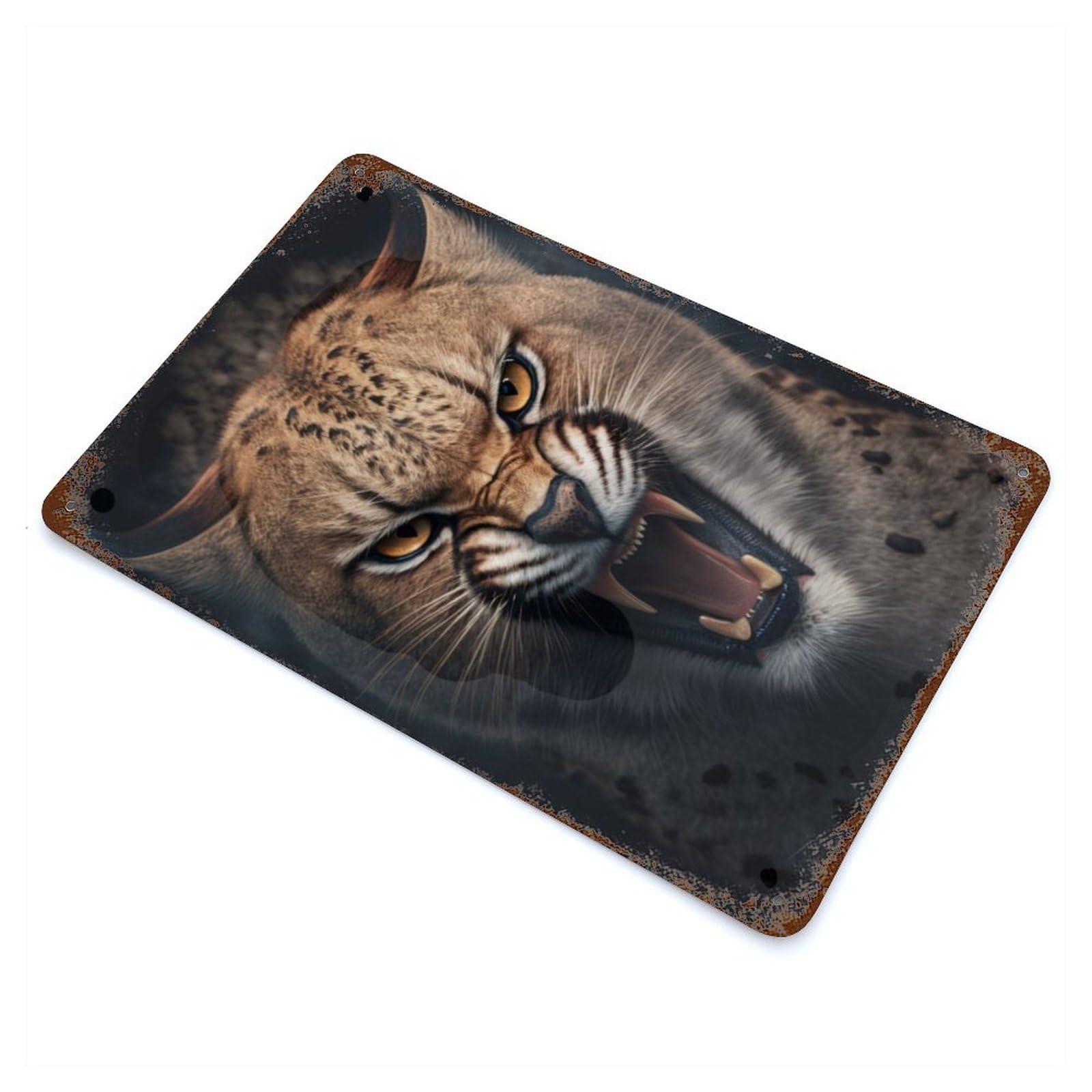 Vintage Rust Metal Sign with Angry Lynx Design 11.8"x7.9", for Shed, Workshop And Garage Wall Decor, Classic Wall Plaque