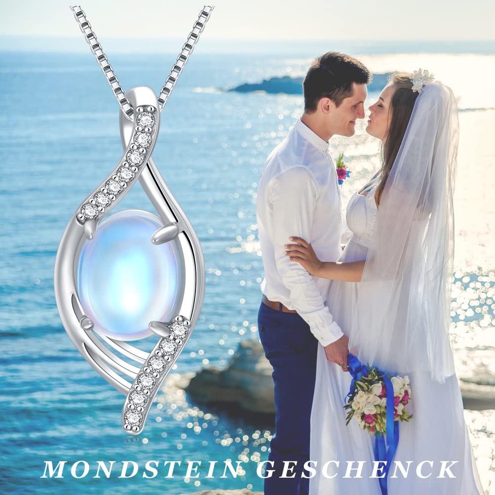 Mondstein Kette Damen 925 Sterling Silber Anhänger Halskette Tropfen Regenbogen Schmuck Geburtstag Geschenk für Mutter Mädchen