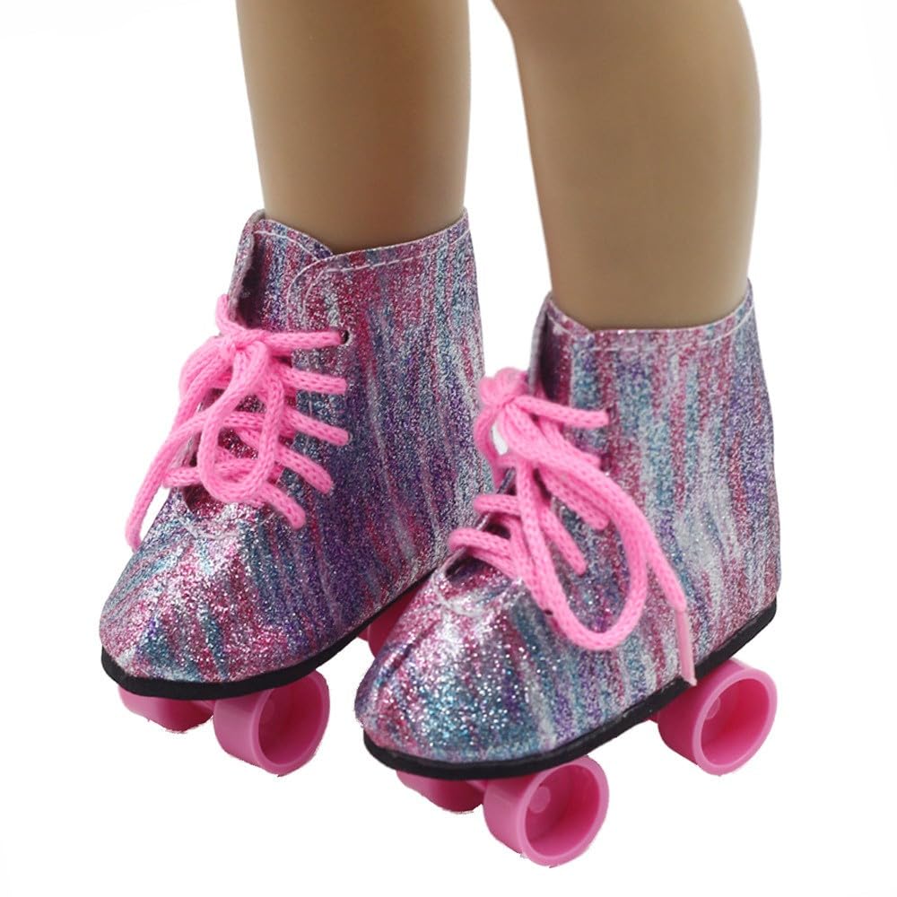 Pattini a rotelle per Bambola da 18 Pollici, Scarpe da Pattinaggio su Ghiaccio per Bambola Americana da 46 cm, Accessori per Costume (#F)