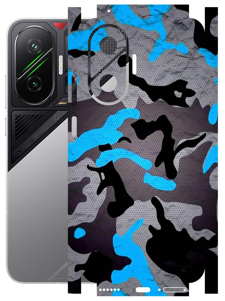 AtOdds - Full Body Back Screen Guard Protector Film - Lamination Wrap Skin Sticker for Poco F7 (5G) | Scratchproof Matte Finish (Design - Blue Camo)-image-42