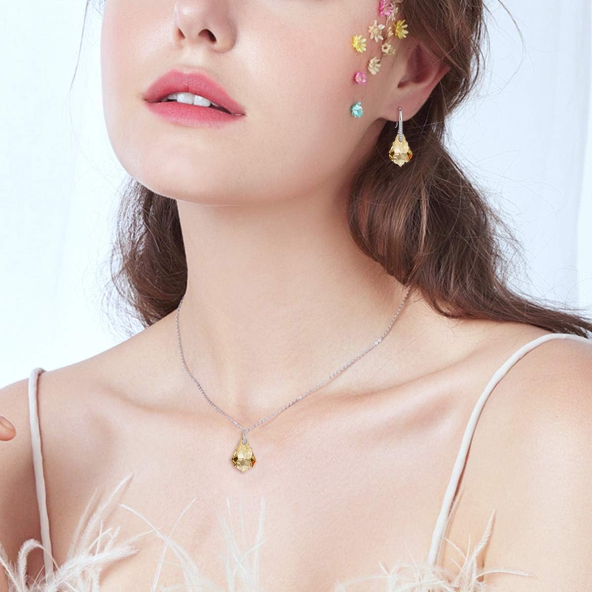 EleQueen 925 Sterling Silver CZ Baroque Drop Pendant Necklace Dangle Earrings Set Made with Austrian Crystal, Valentine's Day/Mother's Day/Christmas Jewelry Gift - Image 3