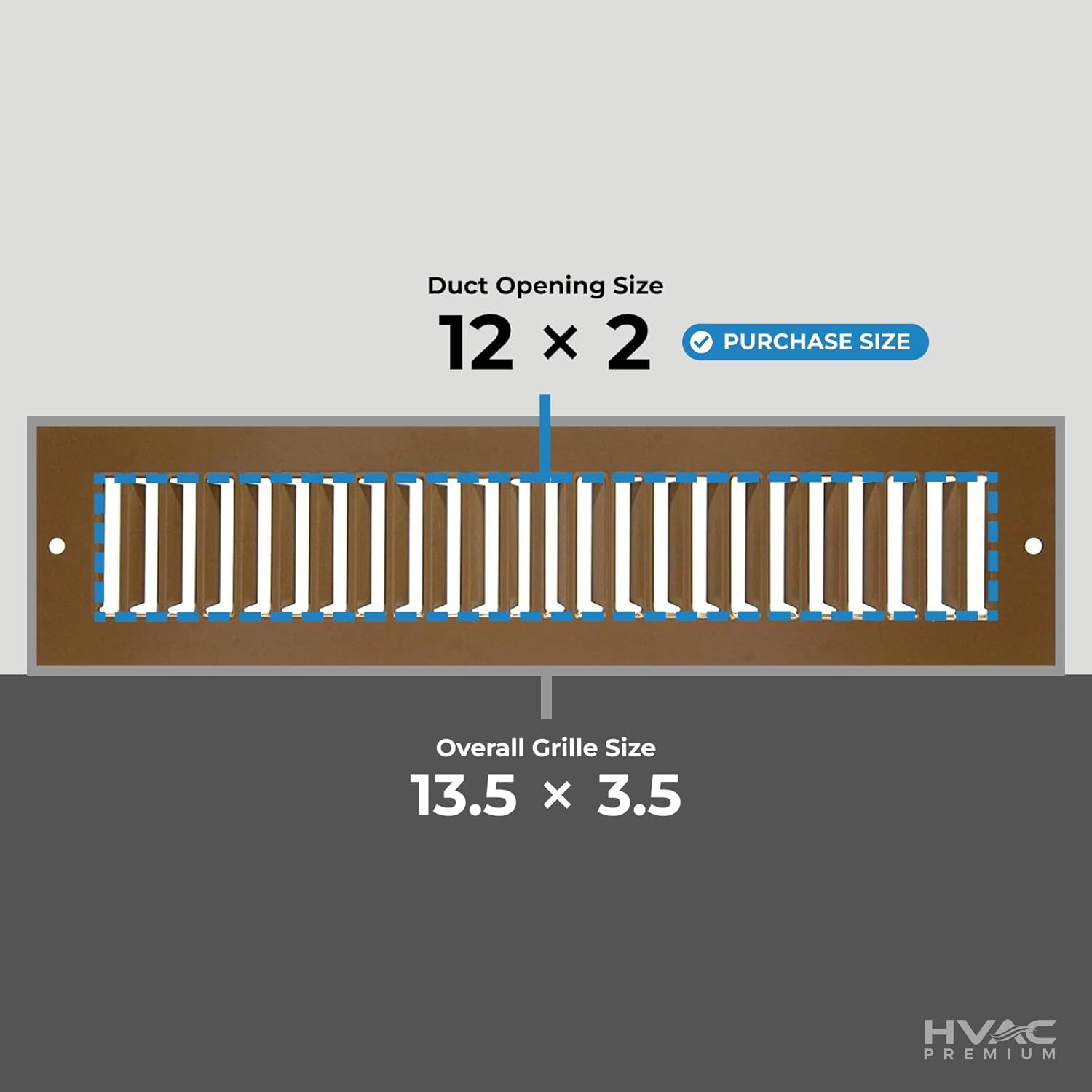 HVAC Premium 12" x 2" Toe Space Grille - HVAC Vent Cover [Overall Size 13.5 X 3.5] - Brown