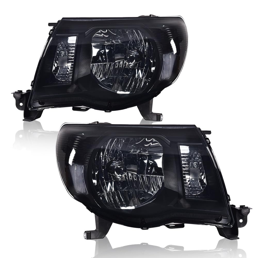 GRAND ORANGE Headlights Assembly Compatible with Toyota Tacoma 2005 2006 2007 2008 2009 2010 2011 Headlights Smoke lens Black Housing Clear