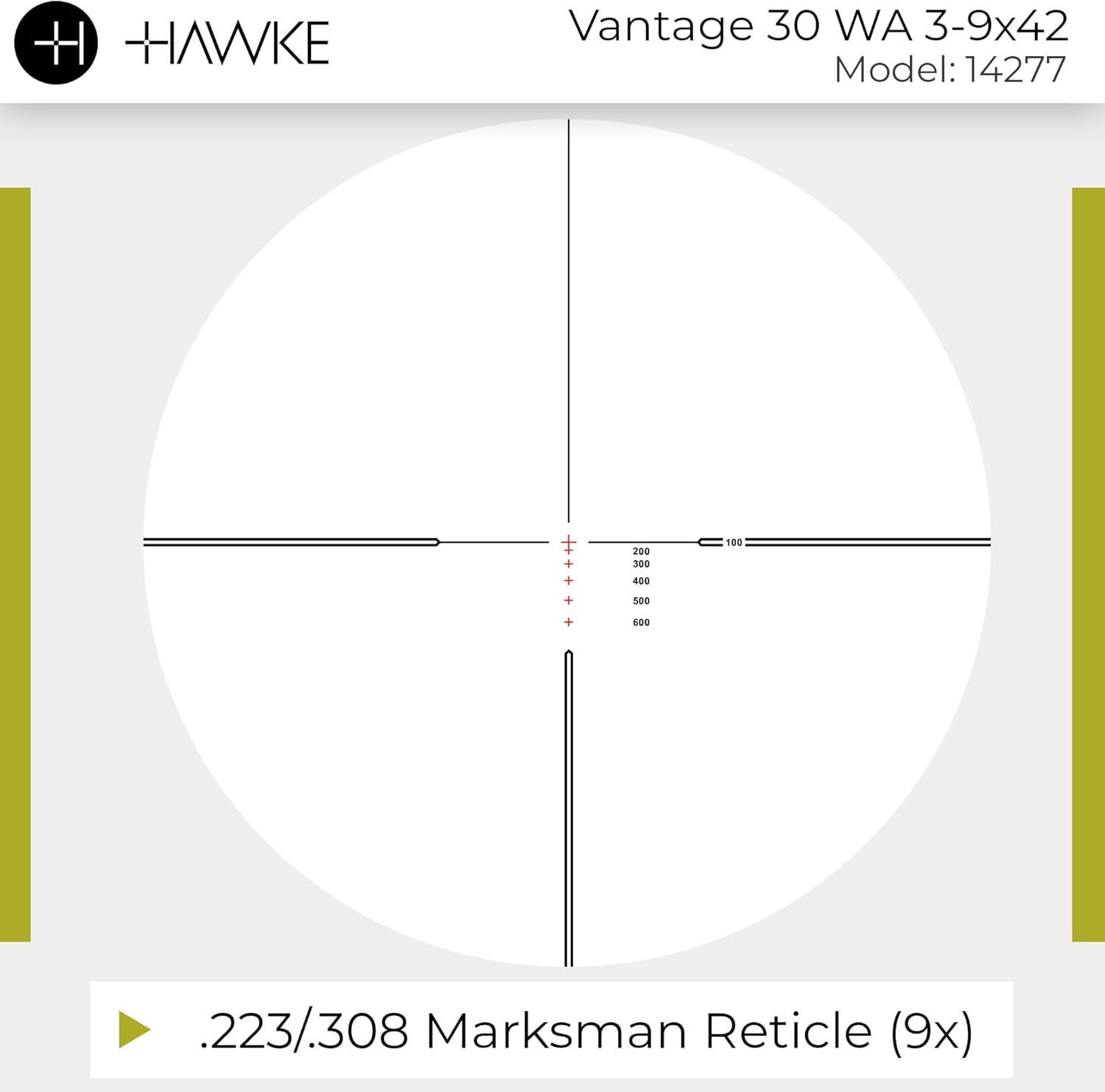 Hawke Vantage 30 WA Riflescope | Illuminated .223/.308 Marksman Reticle, 30mm Tube, Wide-Angle Optics, Fully Multi-Coated Lenses, Waterproof Shockproof Fogproof Hunting Scope
