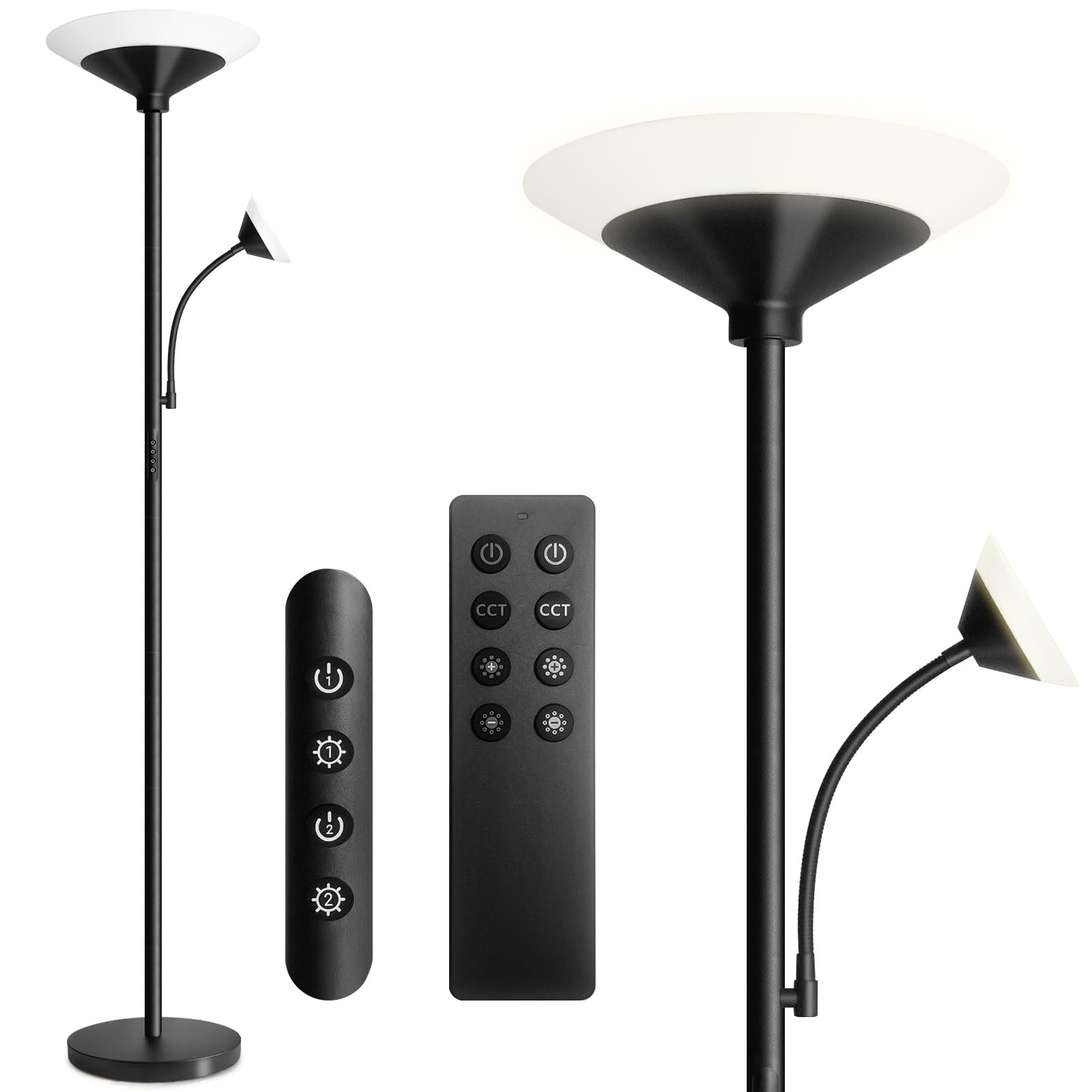 BBHome Lámpara de Pie Salón LED, Lámpara de Pie LED 27W Regulable con Lámpara de Lectura 6W, Lámpara de Pie Moderna con Mando a Distancia y Táctil para Salón, Dormitorio, Oficina