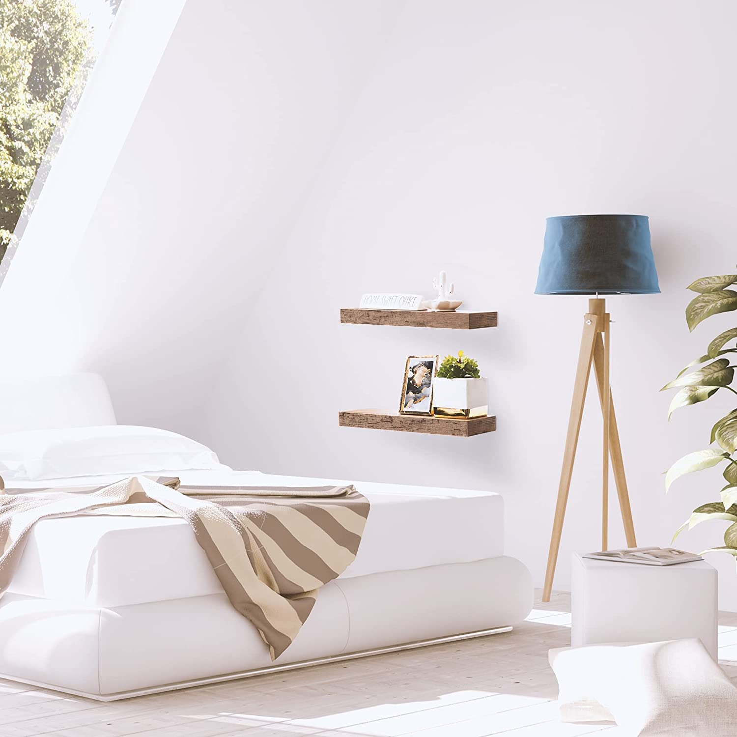 Sorbus Floating Shelf Set ?Çö Rustic Engineered Wood Hanging Rectangle