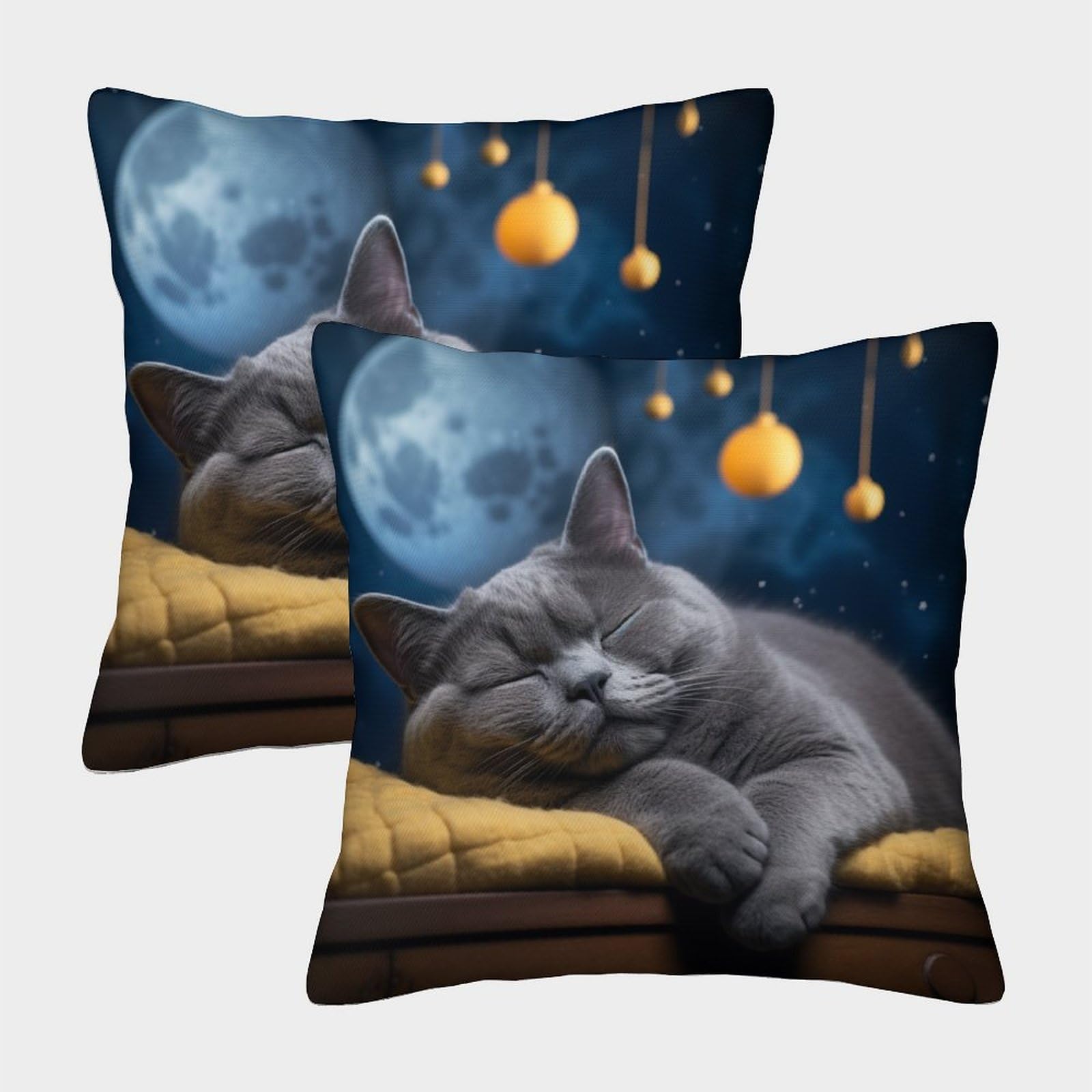 Mefese British Shorthair 3D Printed Throw Pillow Covers Blue Cat Pillow Case Cushion Garden Cushion Super Soft Pack Of 2 For Home Couch Sofa Decorative, Gifts 45X45cm