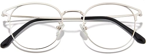 Cyxus Lentes redondos de luz azul para hombres y mujeres, marco de alambre, lentes de computadora con bloqueo UV, lentes transparentes de metal