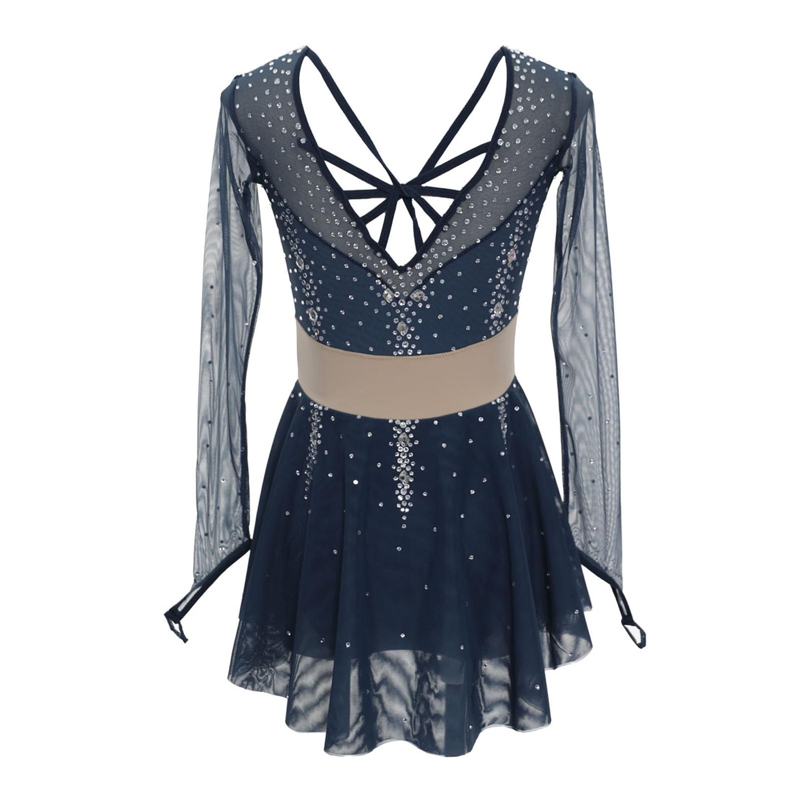 Handgemachtes Funkelndes Eiskunstlaufkleid, Langärmeliges Elastisches Leichtes Eislaufkleid for Mädchen Und Frauen