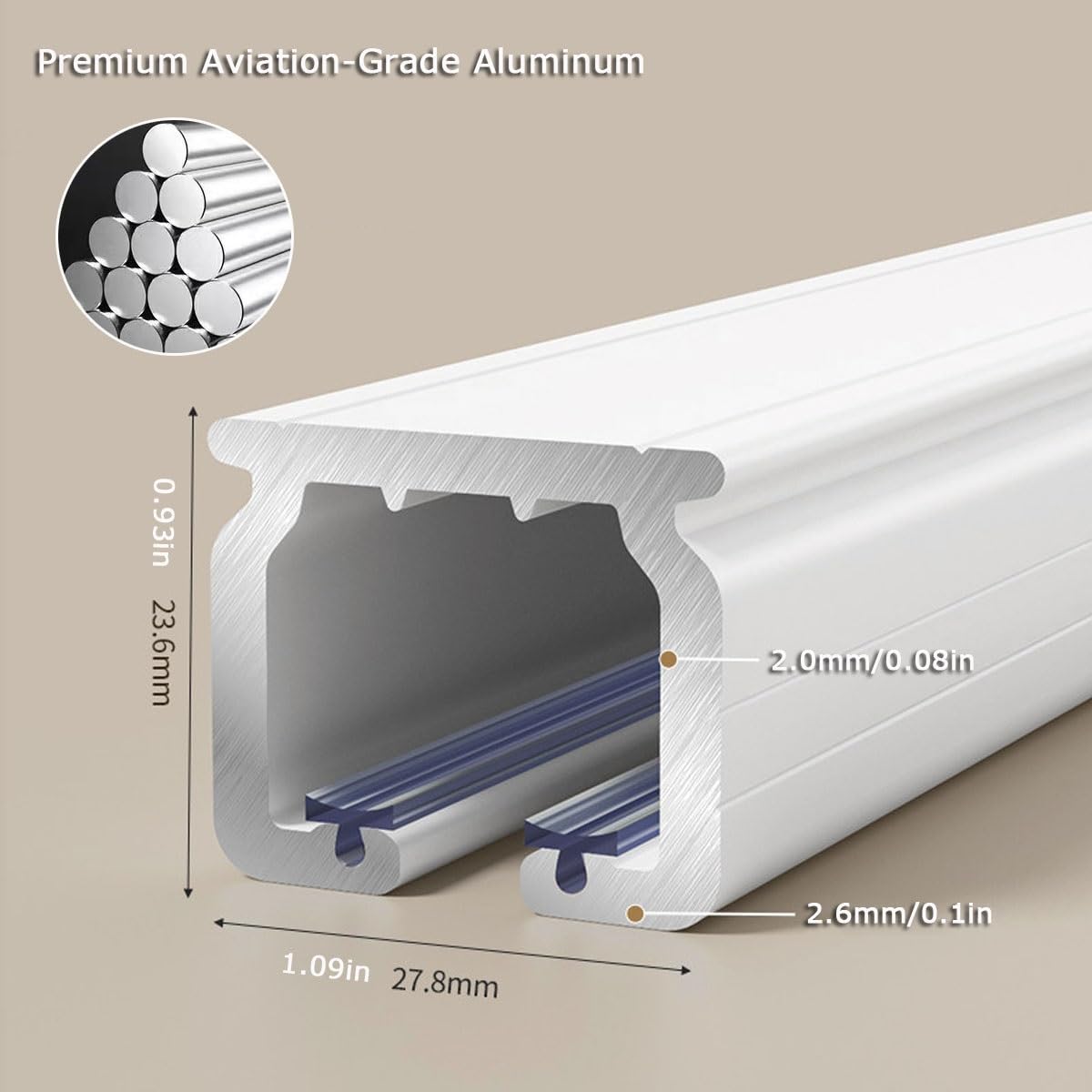 Vorhangschiene Aluminium 1 läufig, Gardinenschiene für Schwere Vorhänge, 50 200 230 300 400 610 cm Decken- Oder Wandmontierte Gardinenstange für Raumteiler zu Hause(Champagner,380cm)