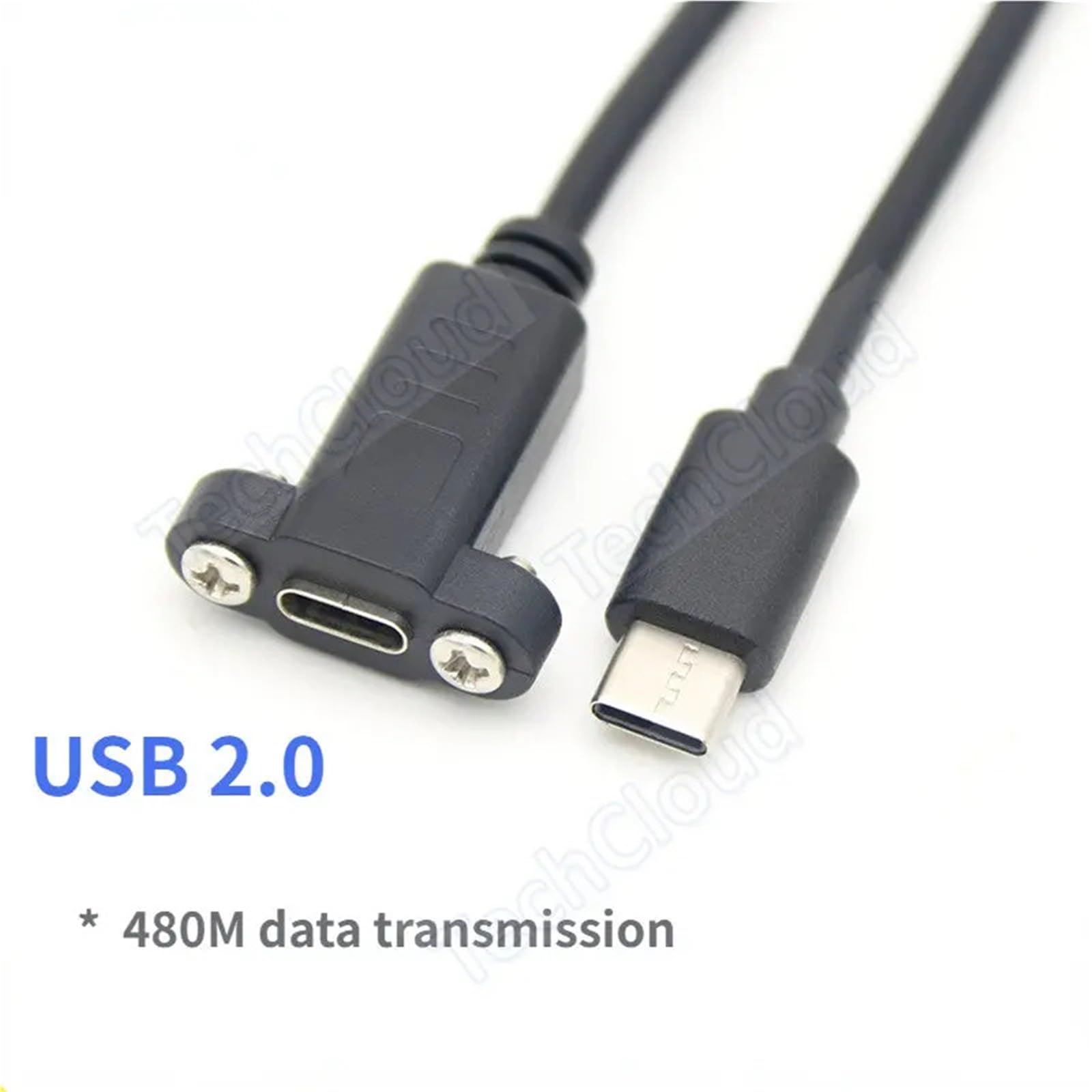 Wtyczka USB-C na gniazdo z otworem na śrubę do przedłużenia kabla do transmisji danych. Przedłużacz USB 3.1 typu C ze śrubą montażową panelową (1 m, USB 3.1)