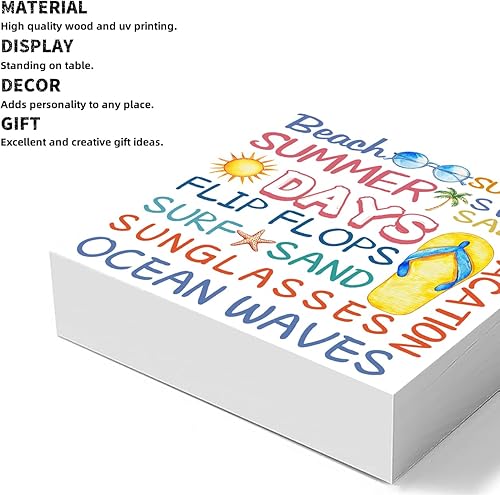 Miniatura 4 de Decoración de habitación de verano, EMOHAT Summer Days - Caja de madera rústica, bloques de letreros de madera, decoración de casa de playa, hogar,