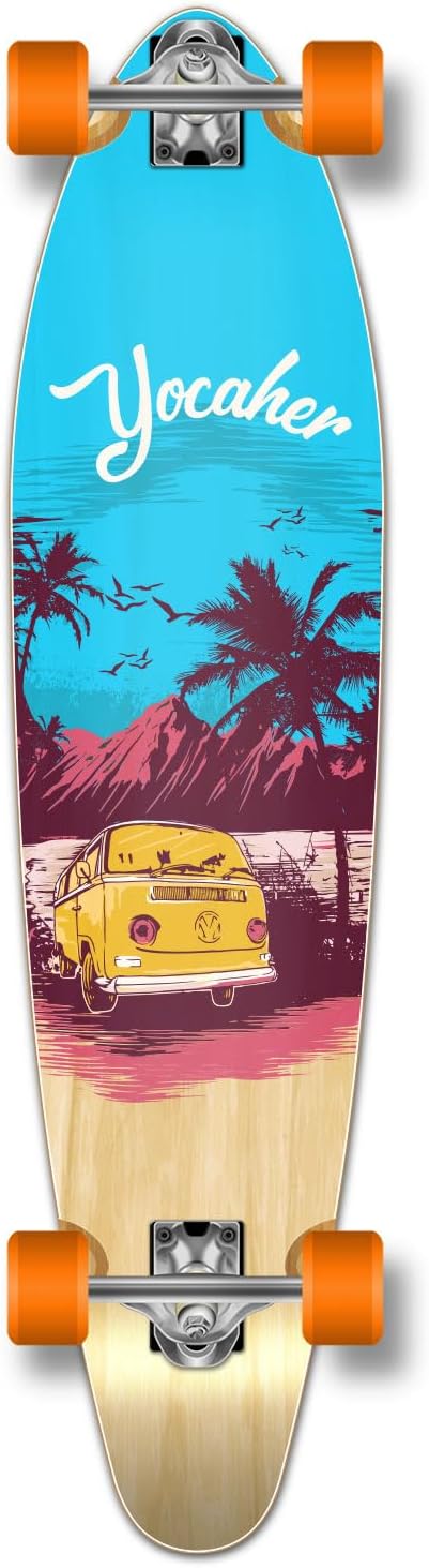 Longboard Skateboard Complete Kicktail Cruiser 40" x 10" w/Premium Black Grip Tape, Heavy Duty Aluminum Alloy Truck, 71mm Longboard Wheels (Complete - Kicktail - Blue N' Red)