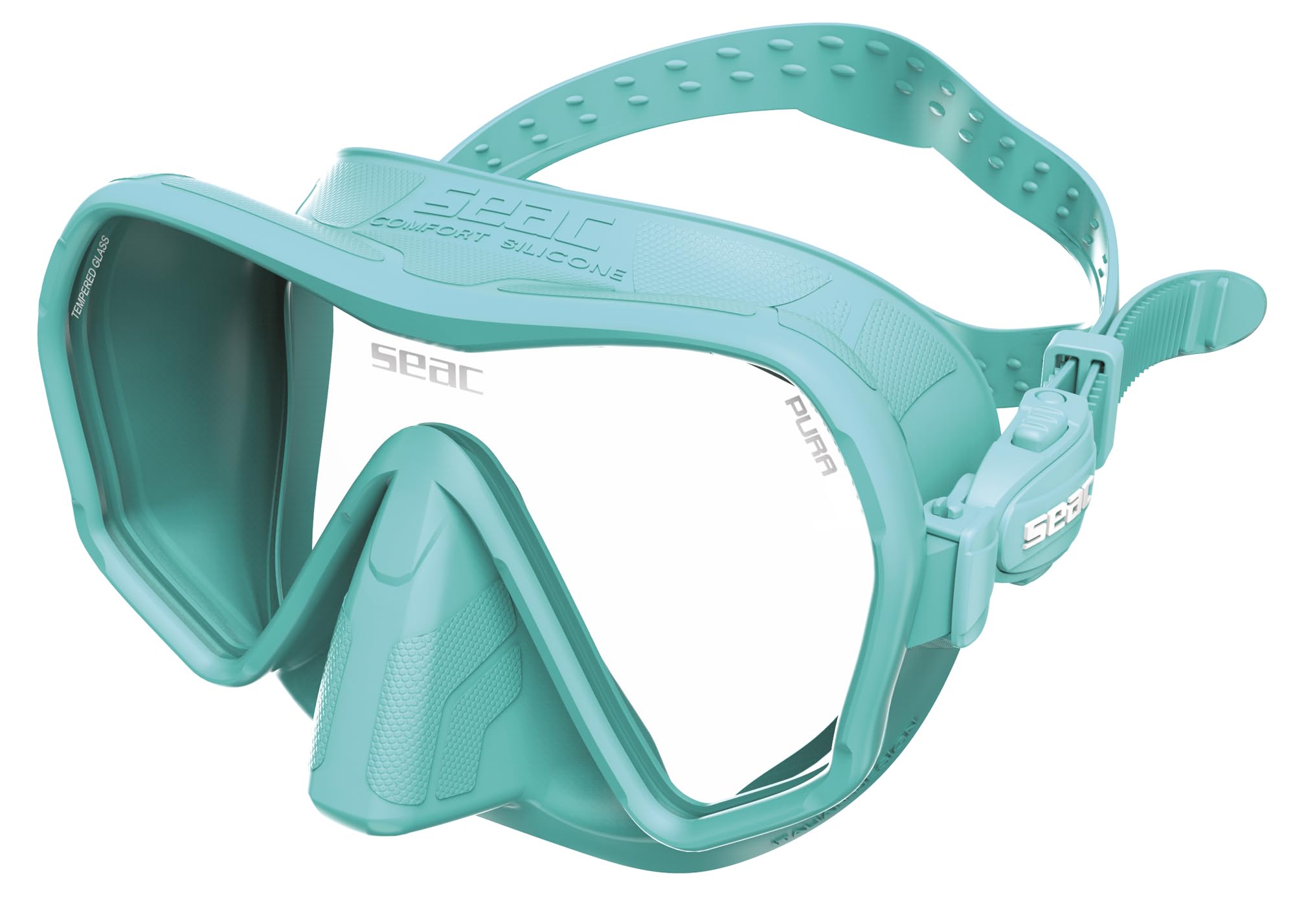 SEAC Pura – Bezramkowa jednoszybowa maska do nurkowania z silikonu | Niskoprofilowa maska do nurkowania i snorkelingu z powłoką antifog i klamrą 3D
