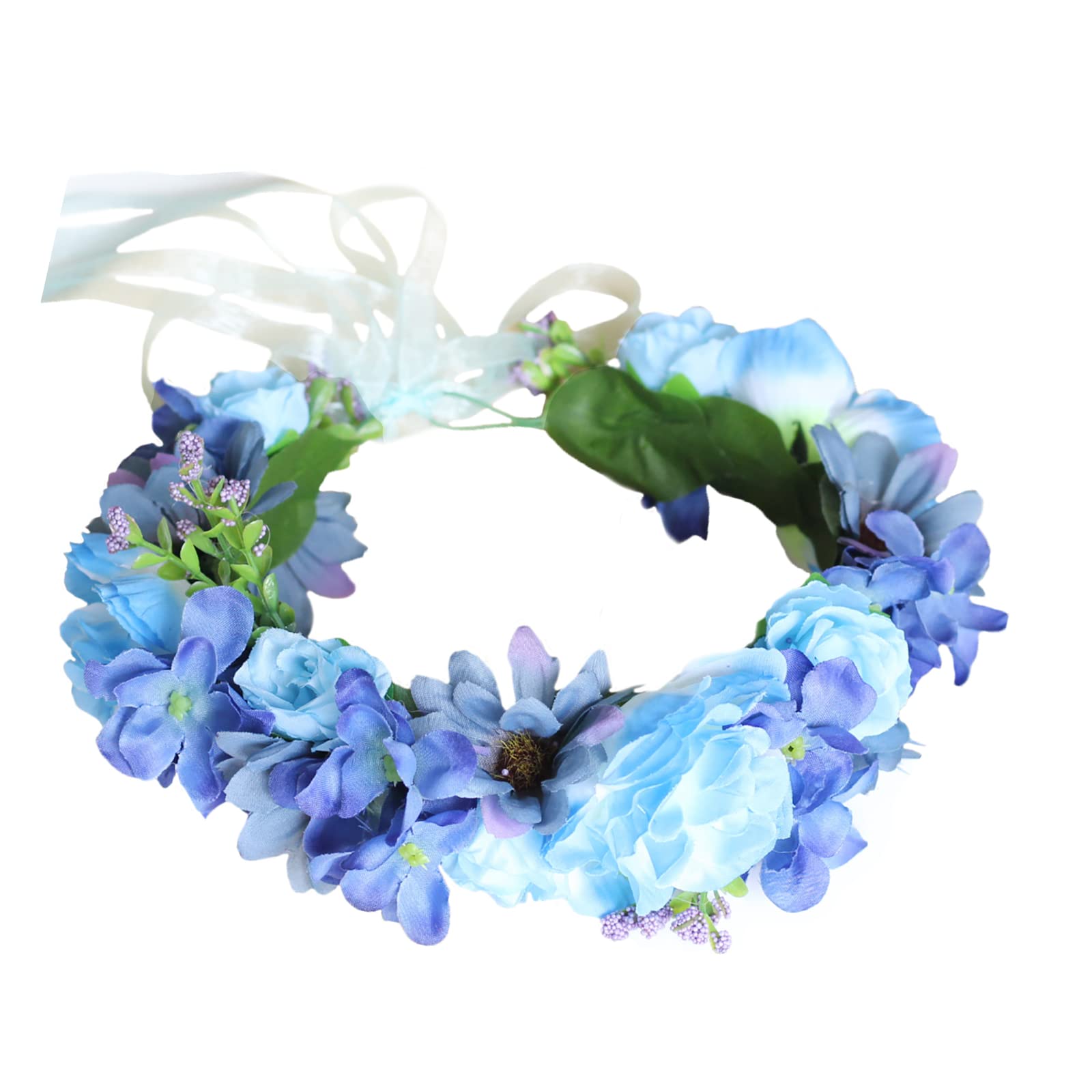 Vivivalue Women Floral Crown Rose Flower Headband Hair Wreath Floral Headpiece Halo Boho with Ribbon Wedding Party Festival Photos