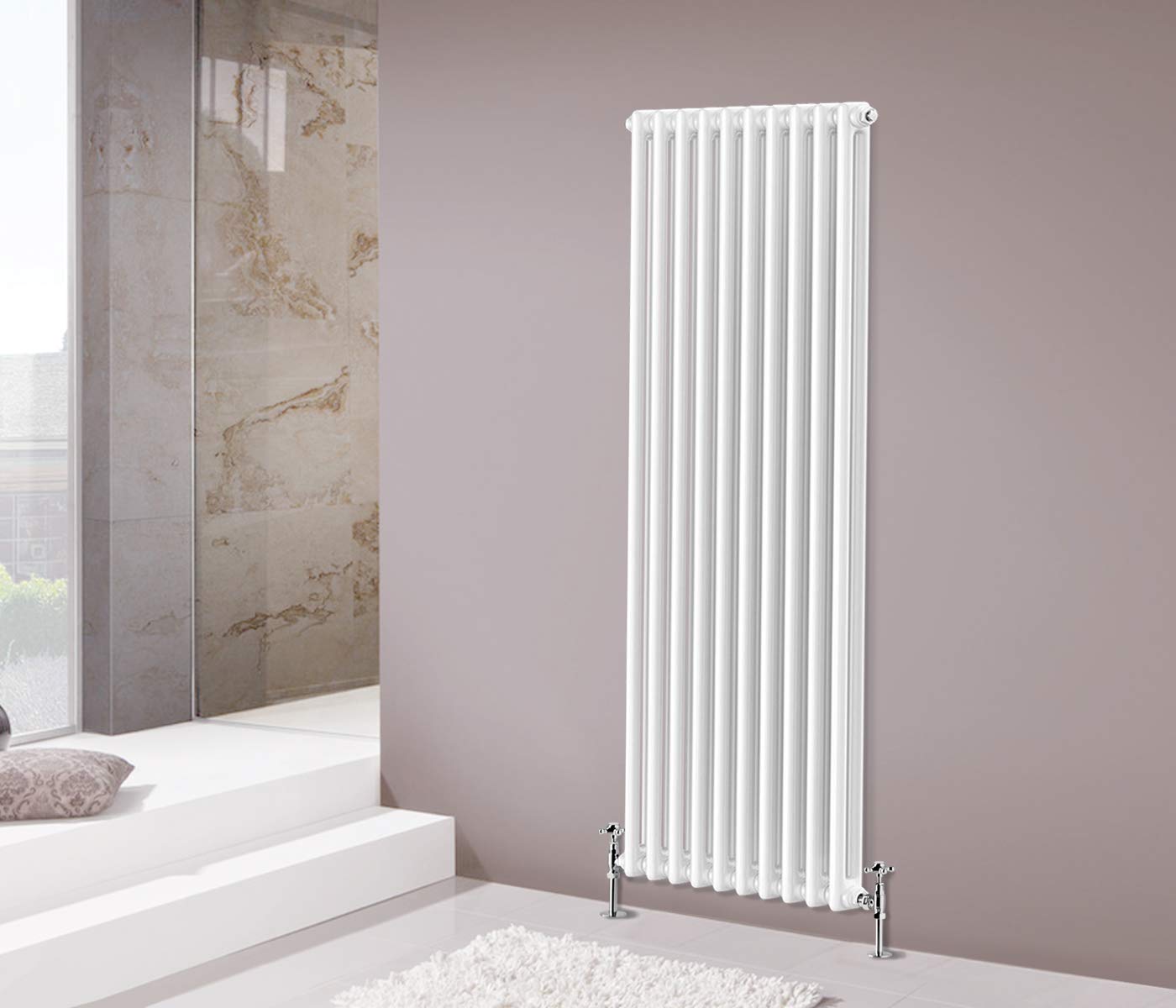 NRG 1800x470 mm Gloss White 2 Column Radiators Vertical Cast Iron Rads