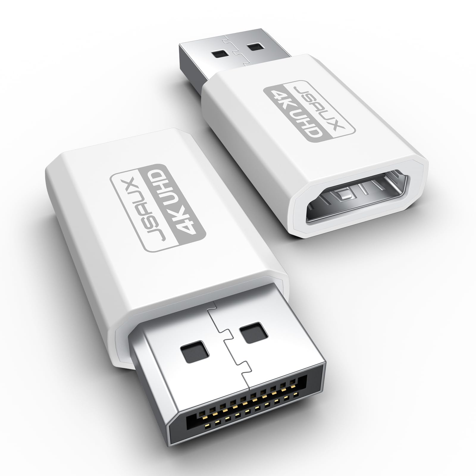 JSAUX 2 Stück Displayport auf HDMI Adapter, 4K DP PC zu HDMI Monitor Konverter Video UHD 4K@30Hz/2K@60Hz/1080P@120Hz Adapter Displayport auf HDMI Kompatibel mit Dell, Lenovo,GPU, AMD, NVIDIA -Weiß