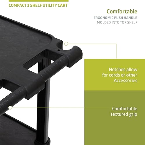 Miniatura 5 de Pearington Carrito utilitario compacto de plástico multiusos de 3 niveles con ruedas bloqueables de hasta 300 libras color negro