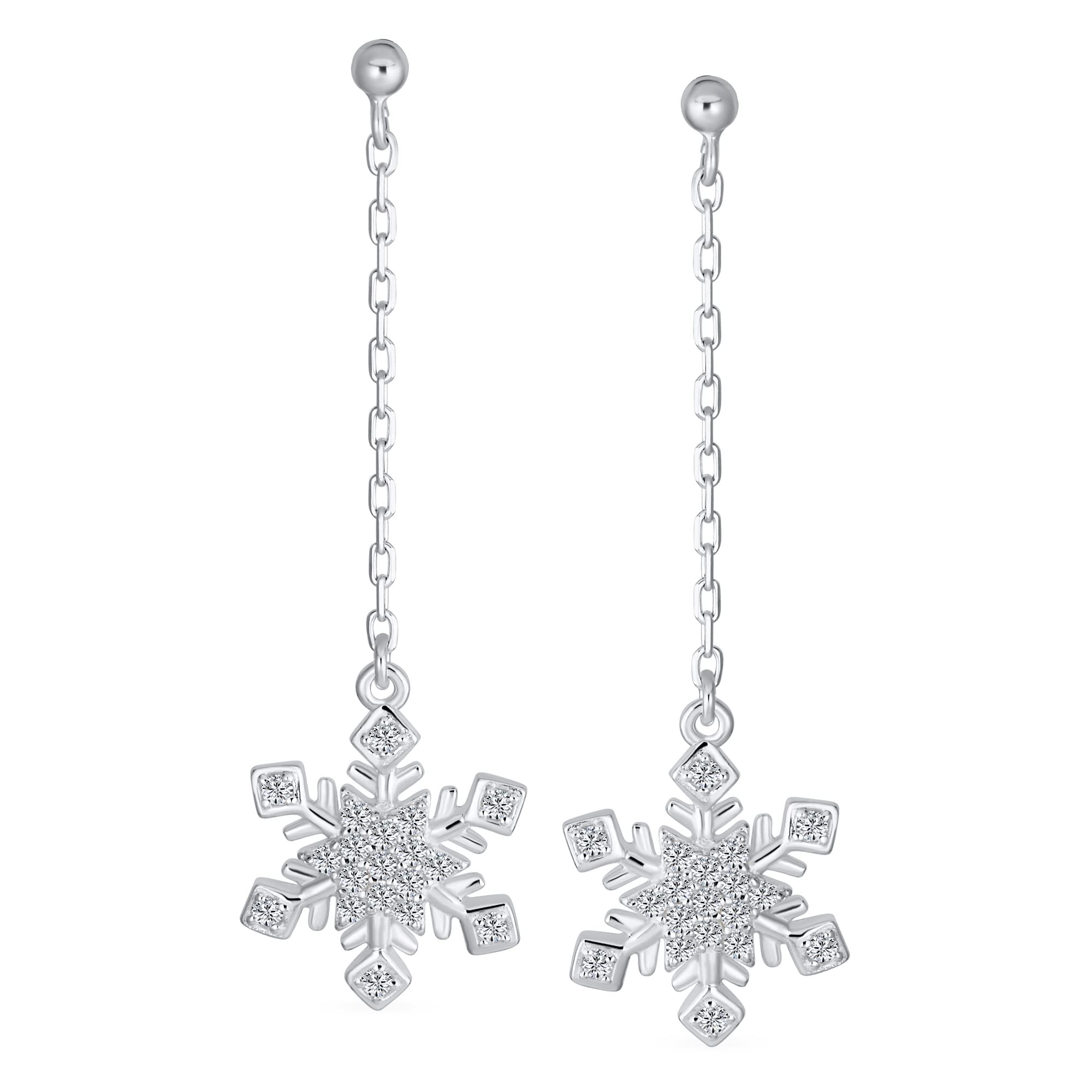Pendientes Colgantes De Copo De Nieve De Plata Esterlina .925 Con Cadena Lineal De Fiesta Navideña De Circonia Cúbica De Invierno Para Mujeres Adolescentes