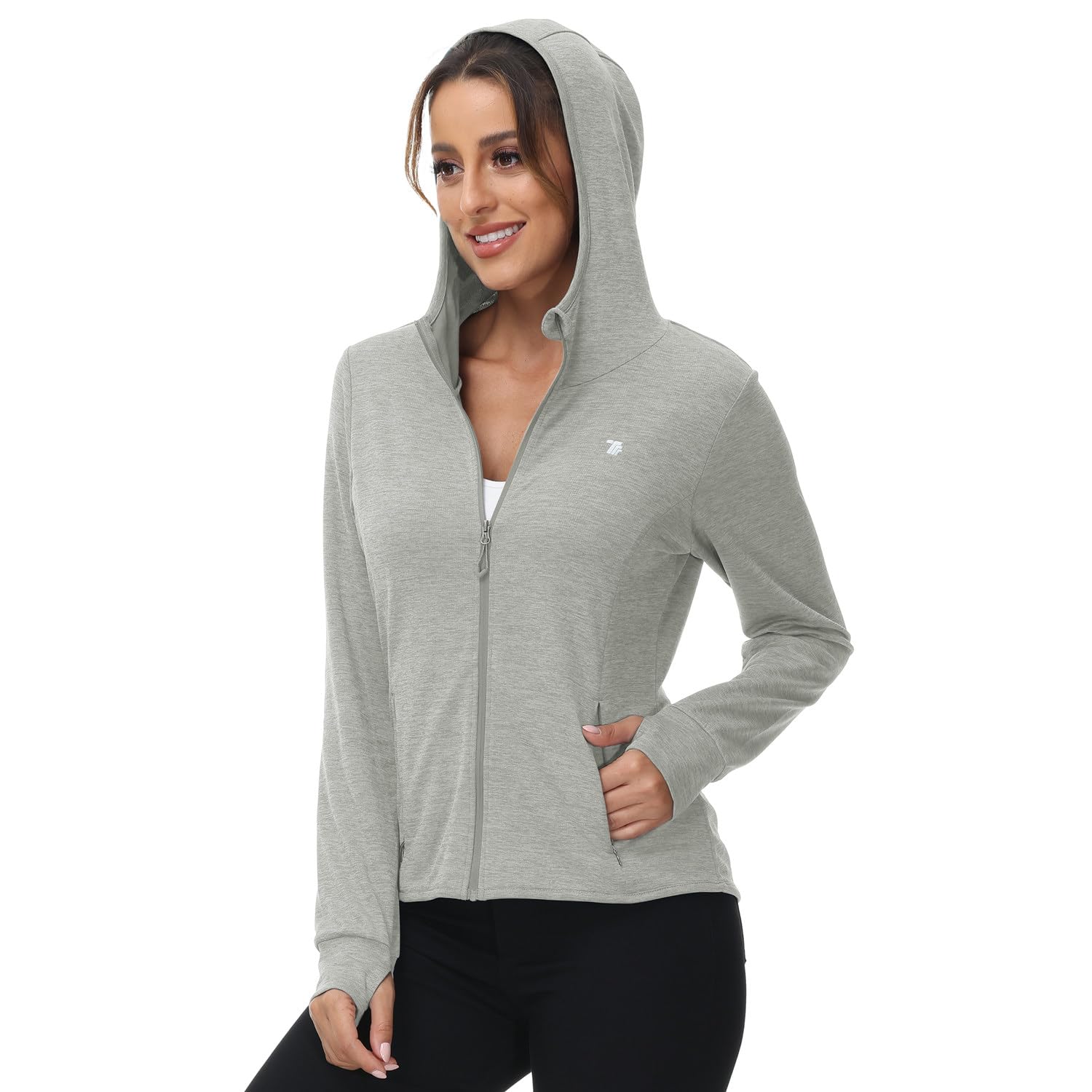 donhobo Damen Laufjacke Sportjacke Trainingsjacke Langarm Fitness Yoga Jacke Leicht Atmungsaktive Full Zip Sweatjacke mit Taschen Daumenloch