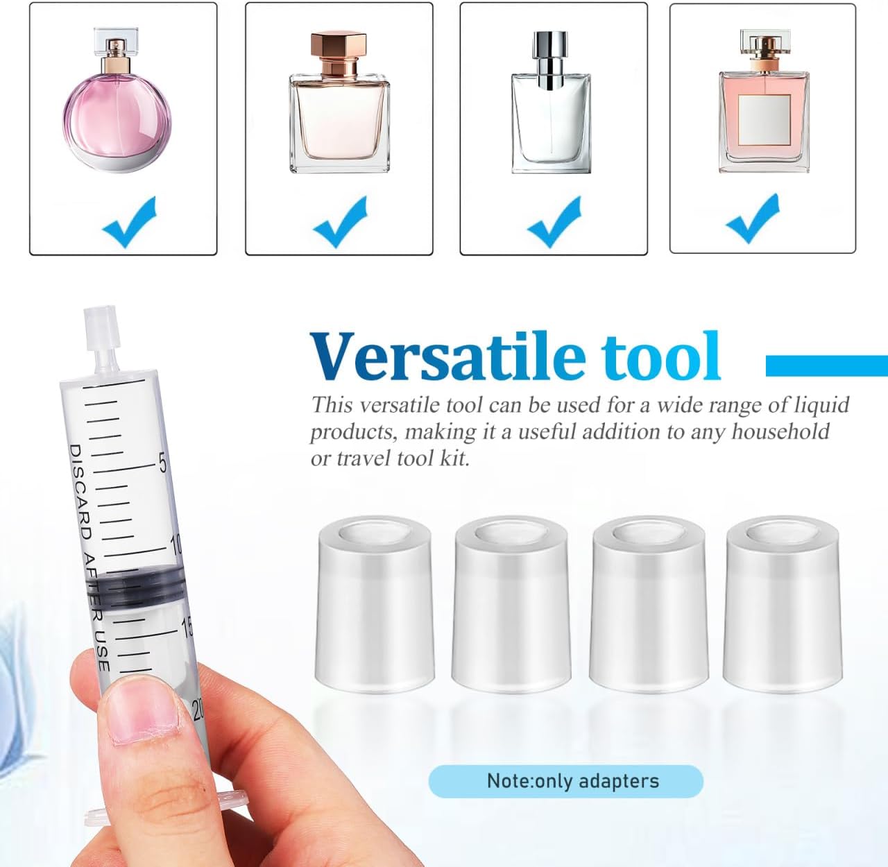 Beavorty 100 Pcs Extraction Adapters Perfume Dispenser Tools Perfume Refill Pump Adapters for Perfumes Transfer to Empty Bottles