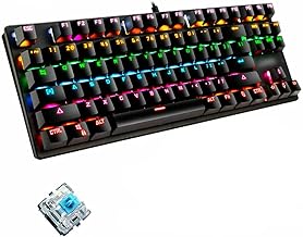 Рекламная реклама — Игровая механическая клавиатура, синий проводной переключатель Водонепроницаемая клавиатура, 87 клавиш, полная защита от ореолов, RGB-подсветка, .