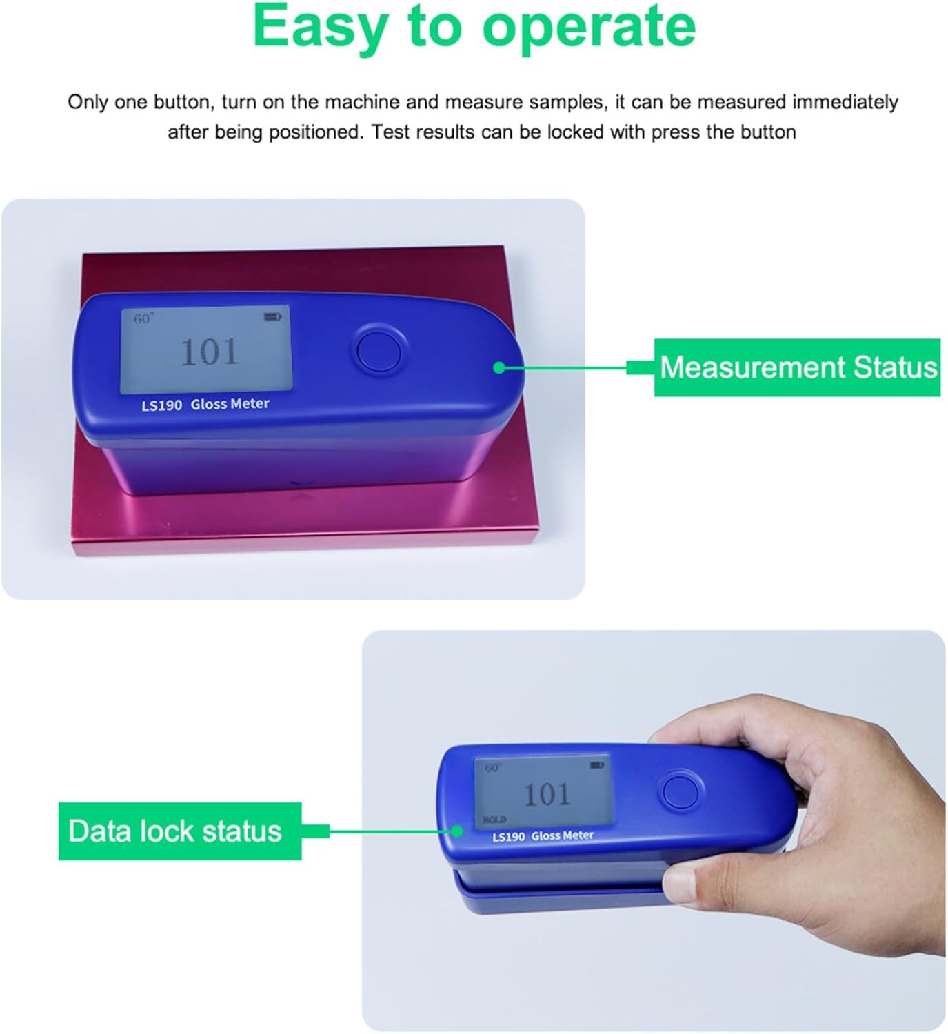 LS190 Gloss Meter Surface gloss measurement tool, 60° angle, 0-200GU range - suitable for paint, plastic, metal