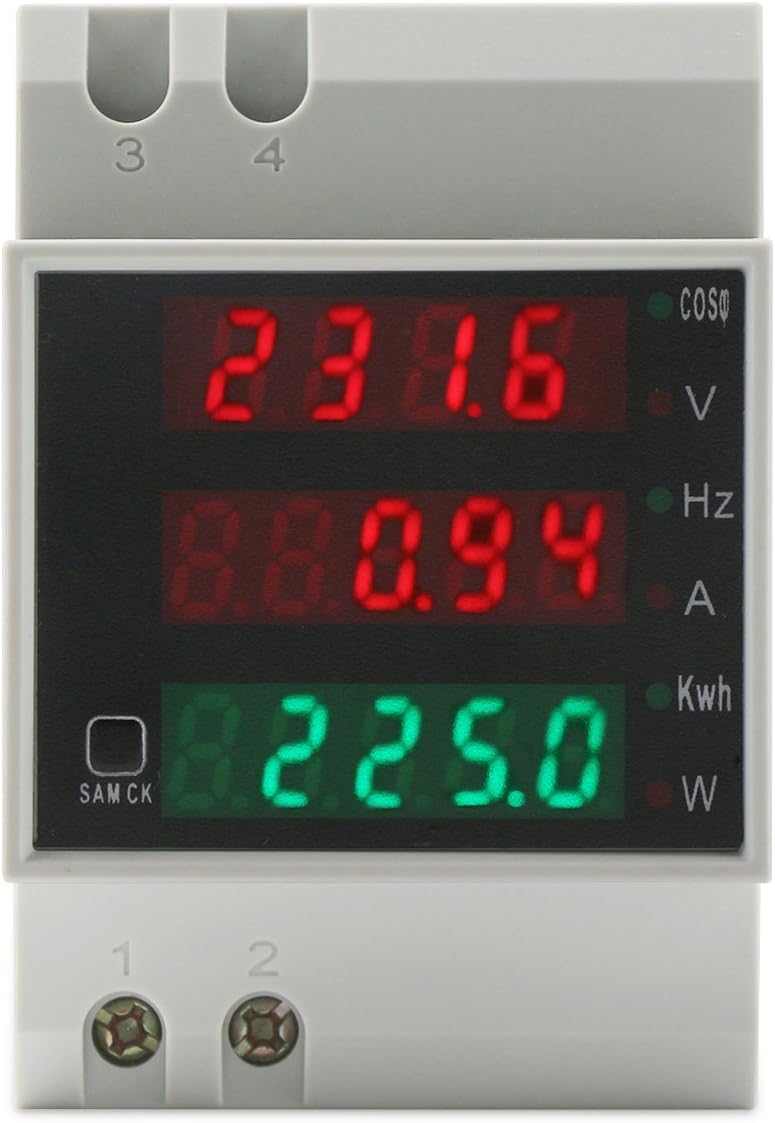 xcluma AC 80V to 300V AC 100Amp Digital AC Voltmeter Ammeter Power Meter apprent Meter Power Factor 5 in 1 DIN Rail Single Phase