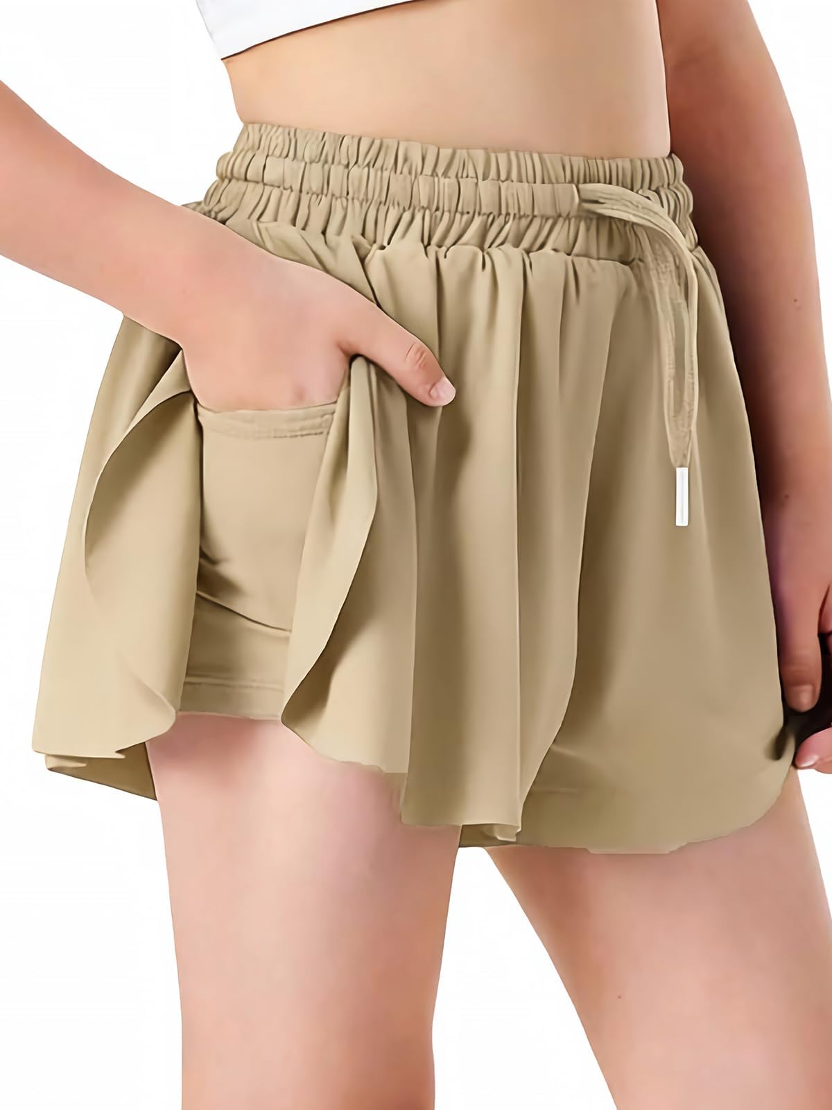 Butterfly Shorts Girls 2 in 1 Flowy Shorts with Pocket Athletic Skorts for Girls Running Tennis Skirts 2-14Y