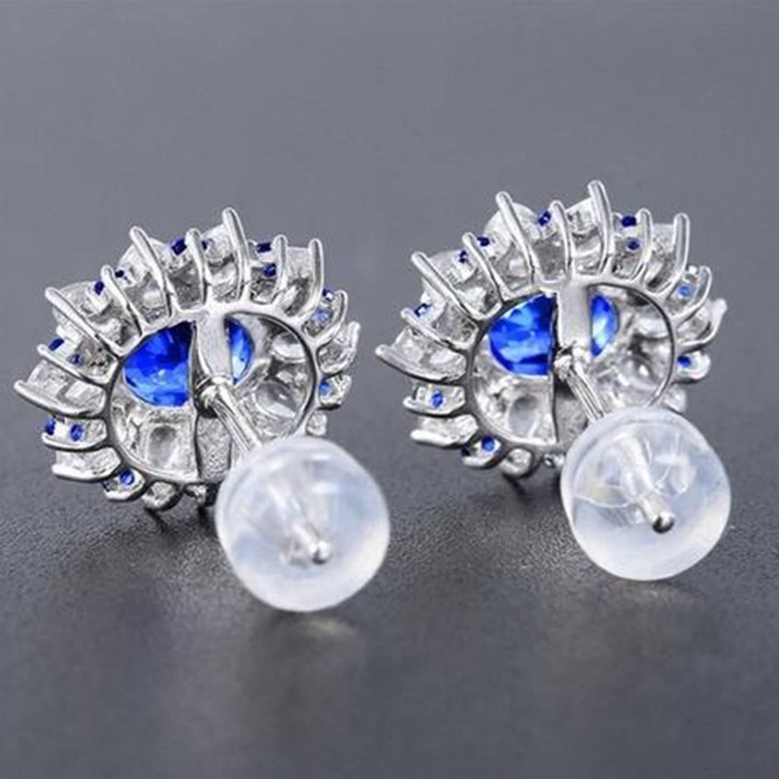 KnSam Pendientes de oro blanco 750 de 18 quilates para mujer, joyas de oro auténtico, pendientes de zafiro creados en laboratorio de 1,35 quilates con flores azules Au750, pendientes de oro blanco con