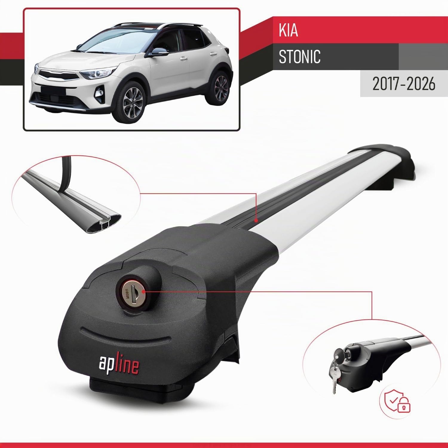 Compatible avec Kia Stonic 2017-2026 ACE-1 Modèle Barres de Toit Railing Porte-Bagages de Voiture Aluminium Gris 2 Barres