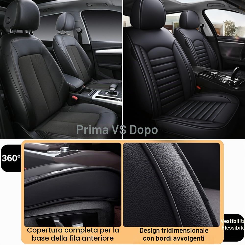 Coprisedili universali in pelle sintetica per auto, resistenti, impermeabili, traspiranti per 2 sedili anteriori BMW Serie 1, 3 (2005-2012), 5 (2005-2018), X1, X2, X3