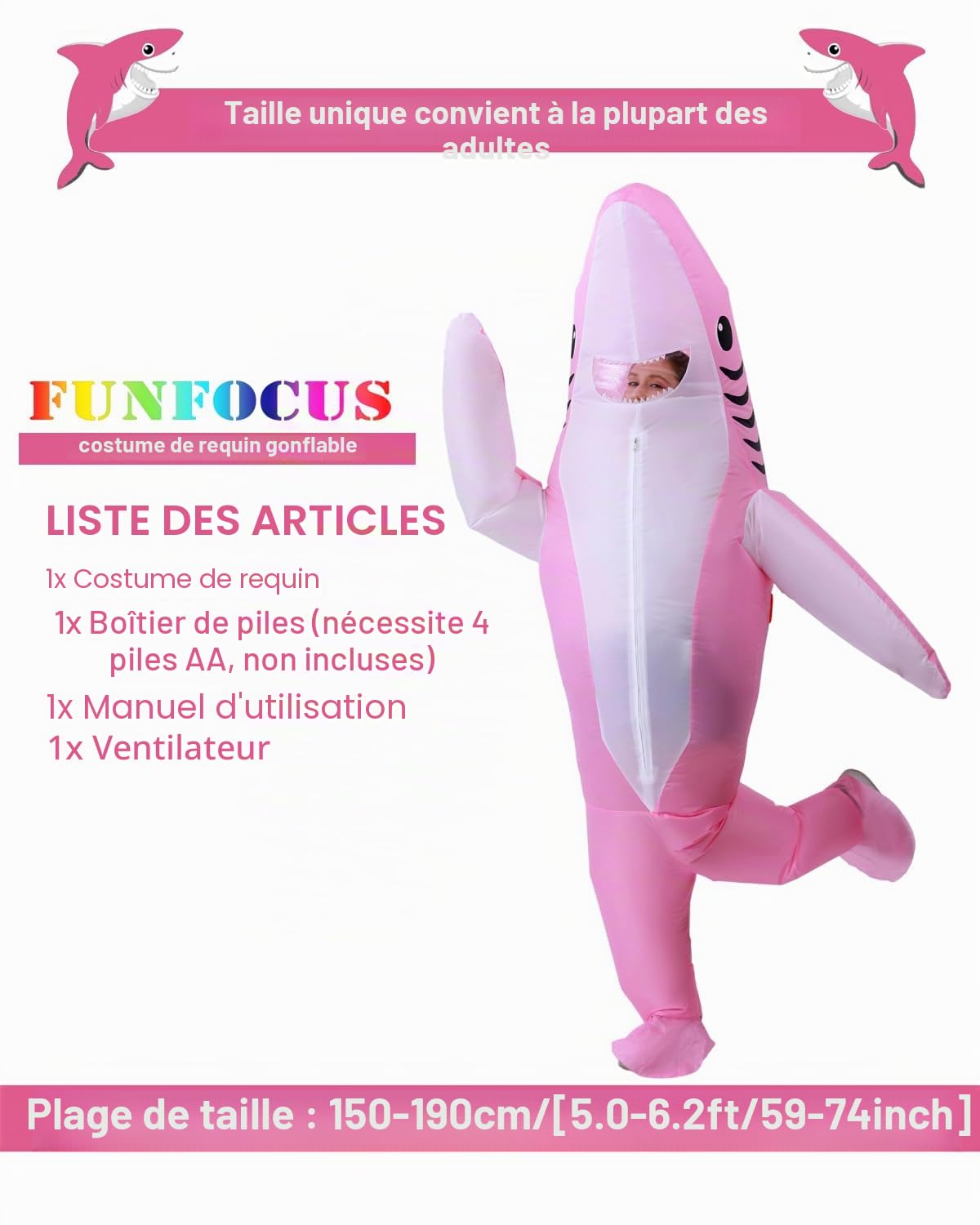 Déguisement requin gonflable pour adulte - Déguisement requin unisexe pour Halloween et Carnaval(150-190 cm)- Idéal pour les fêtes,anniversaires et autres célébrations,inflatable shark costume adult