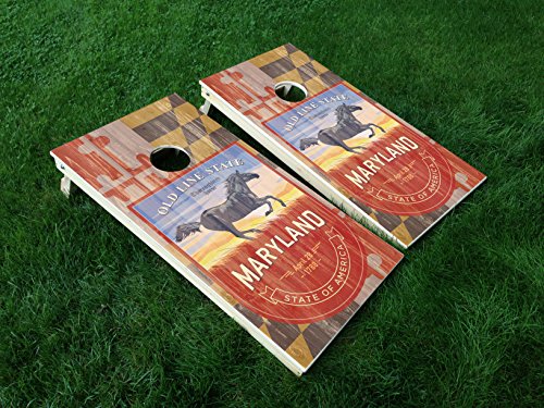 Distressed Maryland 05 Maryland State Flag Cornhole WRAP Set Vinyl Board Decal Baggo Bag Toss Boards * Made in The USA *