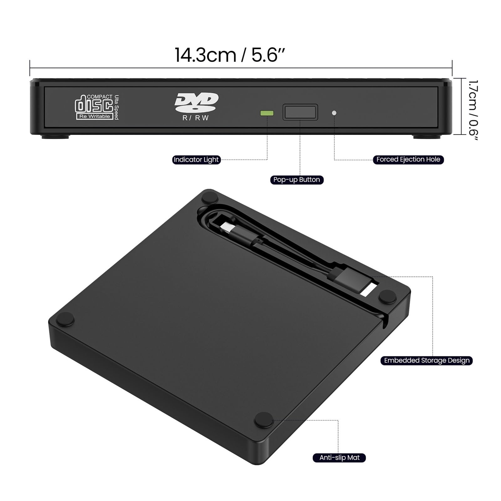 unità Ottica Esterna Sottile USB 3.0 Dvd Combo Lettore Dvd Rom Masterizzatore Dvd-RW Plug And Play Compatto E Facile da Usare