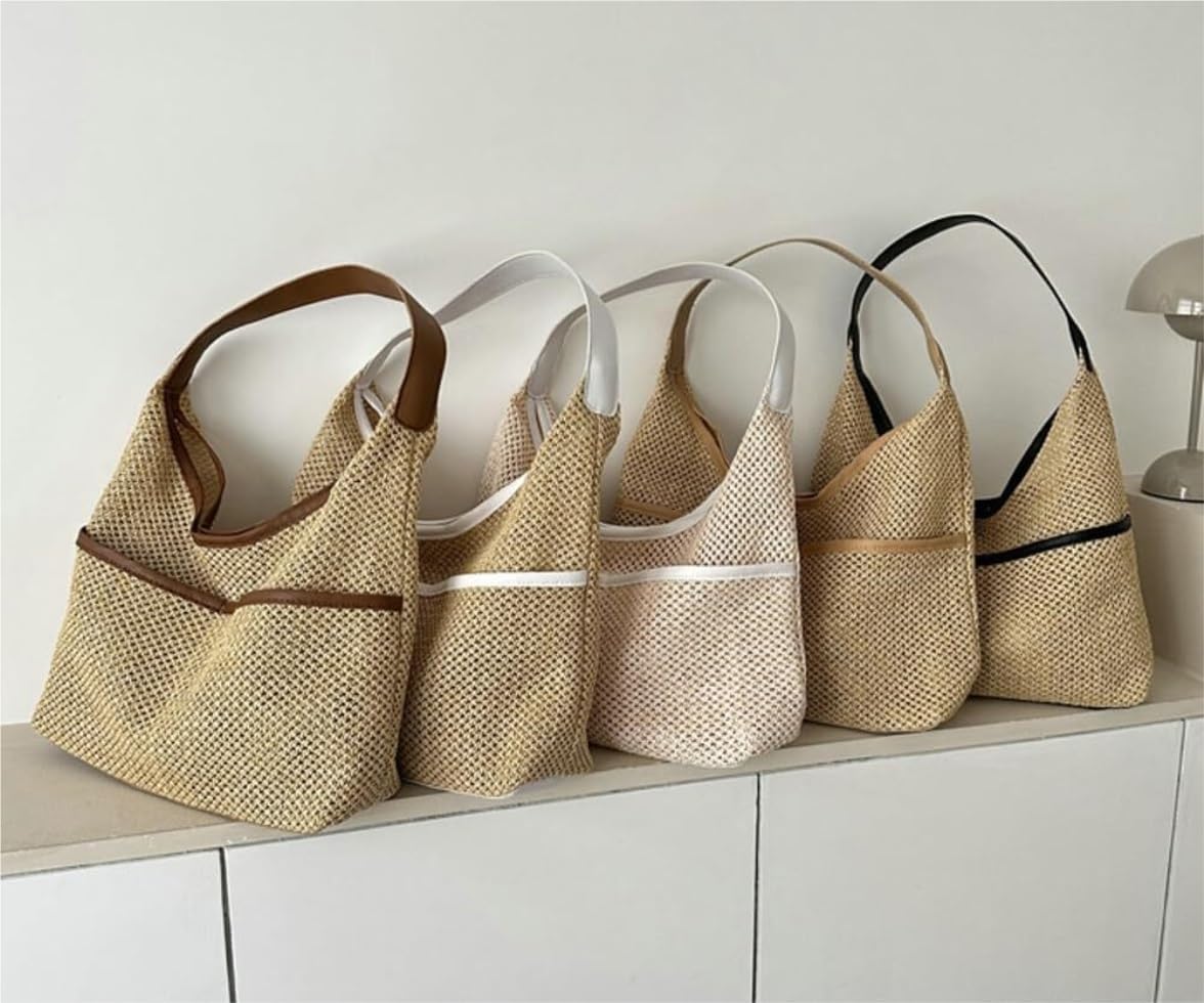 Bolso Paja Mujer Verano Bolsos De Paja para Mujer, Bolso Hobo De Paja De Verano, Bolso De Playa, Bolso De Mano Bolso de Playa(Color:A)