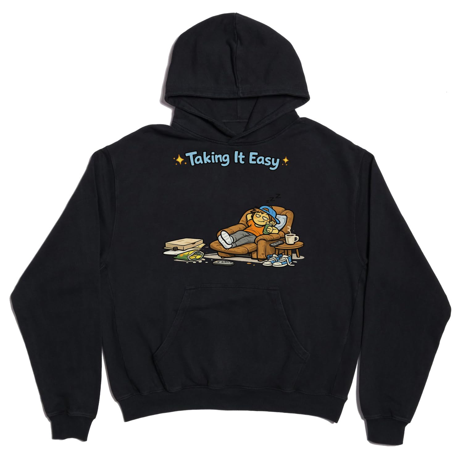 Relaks na kanapie z przekąskami unisex oversize ciężka mieszanka bawełny bluza z kapturem czarna XL