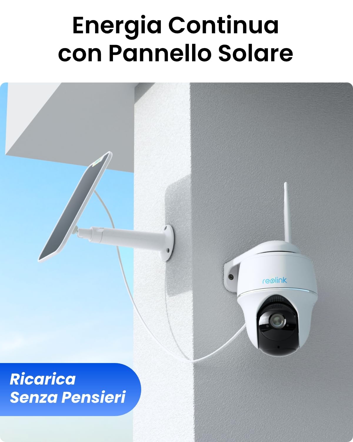 Reolink Argus PT Plus Telecamera WiFi Esterno Senza Fili 4MP 360° PT | Visione Notturna, Rilevamento Persona/Veicolo, Audio Bidirezionale, Batteria + Pannello Solare, Impermeabile, 64GB SD Inclusa