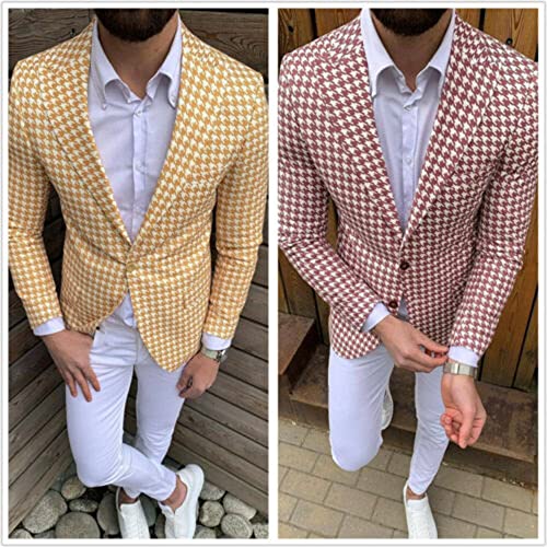 Men's Houndstooth Blazer Two-Button Suit Jacket Peak Lapel Prom Groom Party Coat2