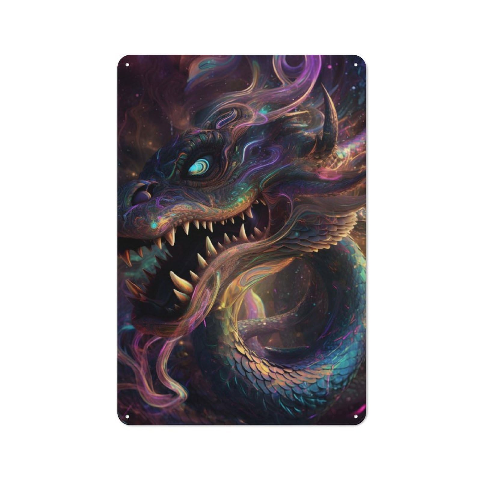Junmoney Hypnotic Space Dragon Tin Wall Plaque 30X20cm With For Workshop Wall, Suited To Makers And Diy Enthusiasts