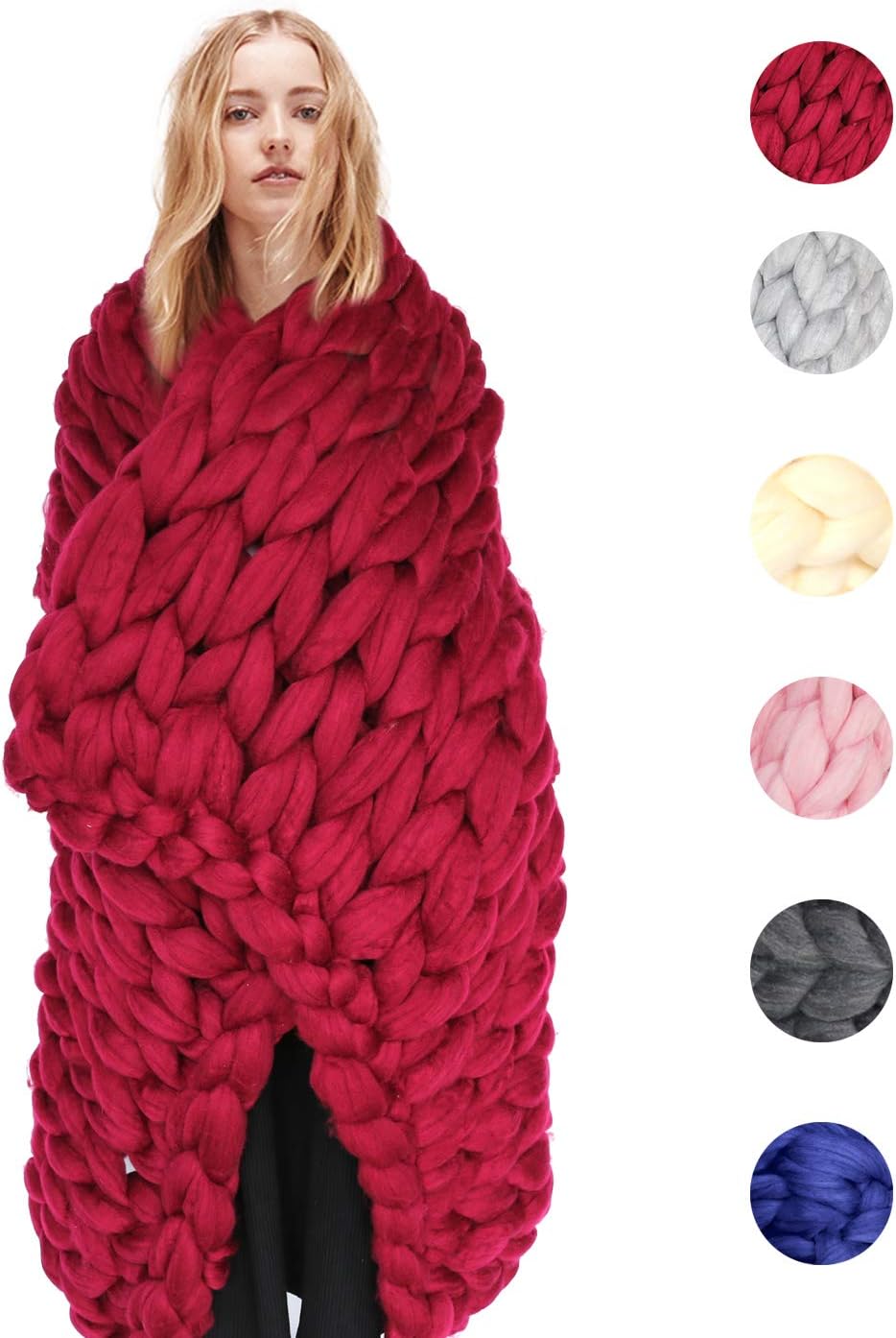 BiyAN9mz Knitted Throw Blanket for Sofa and Couch, Handmade Knit Acrylic Blanket