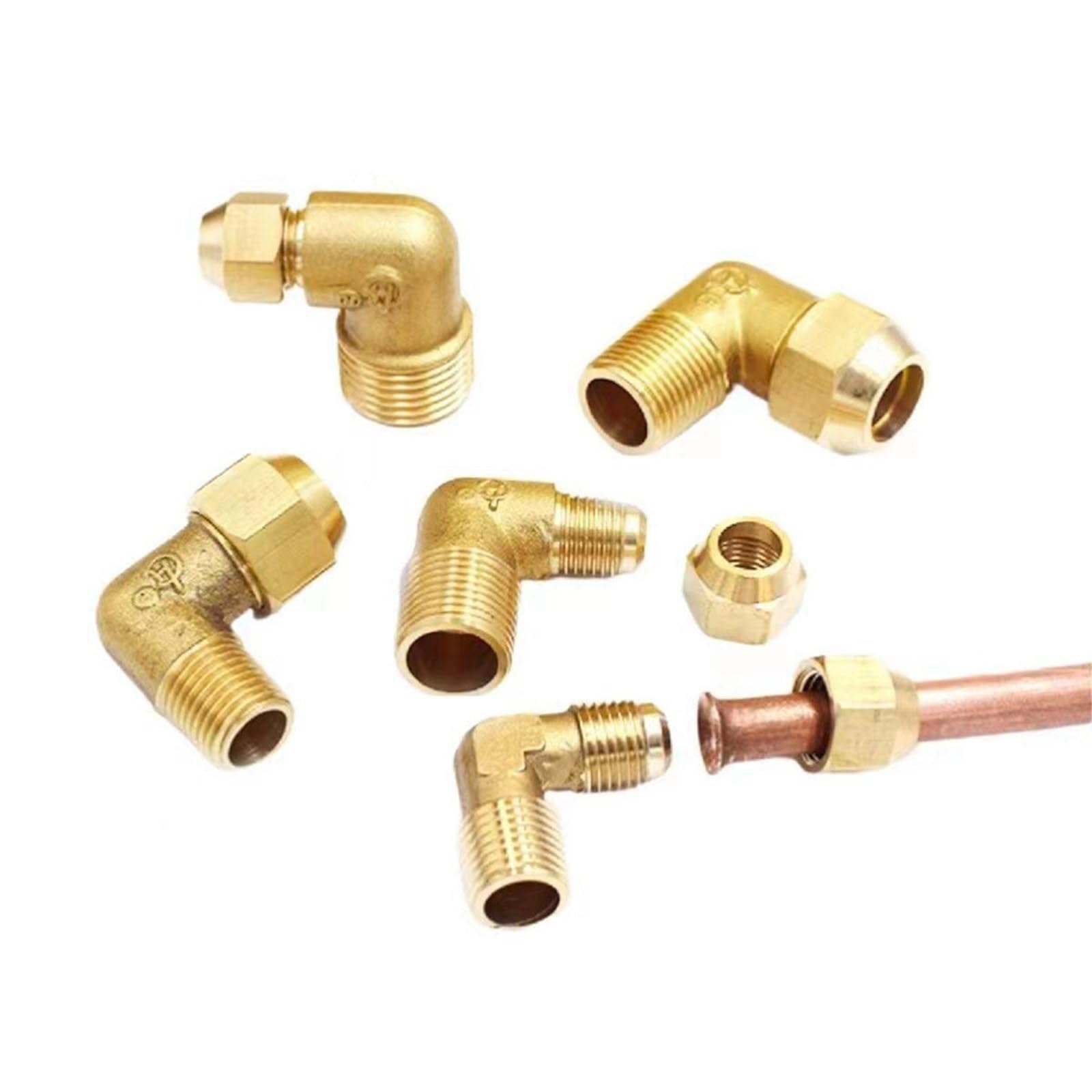 Copper Tube Outer Diameter 6/8/10/12mm x 1/8" 1/4" 3/8" 1/2" BSPP Male Brass Elbow Flare Pipe Fitting Air Condition(10,1/4")