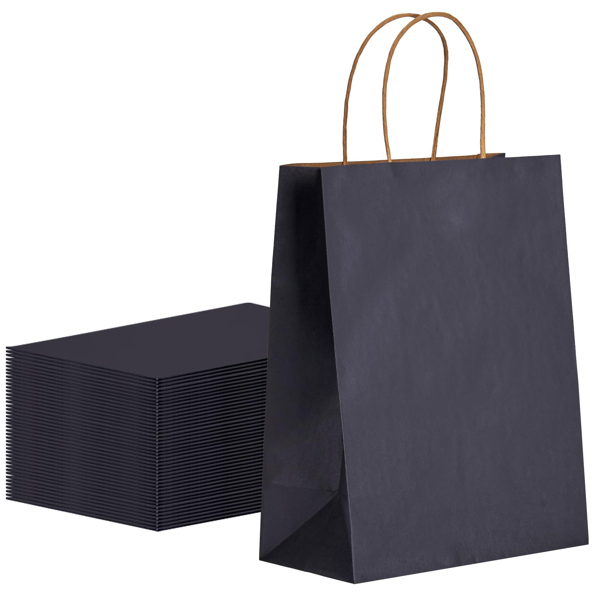 METAPRINT 100 Pack Medium 8x4.5x10.8 Inch Blue Kraft Paper Bag with Handles Bulk, Gift Bags, Craft Grocery Shopping Retail Party Favors Wedding Bags